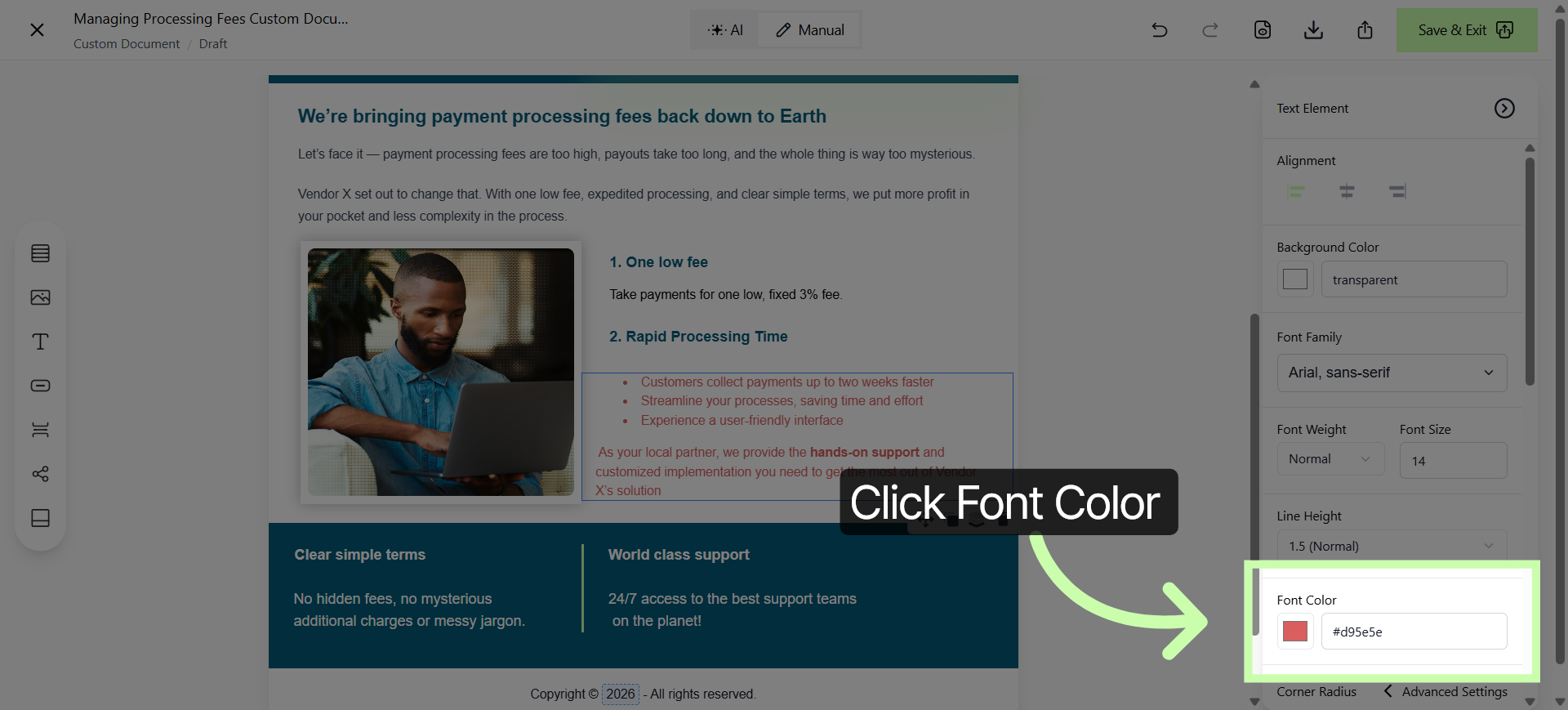 Select Font Color Option