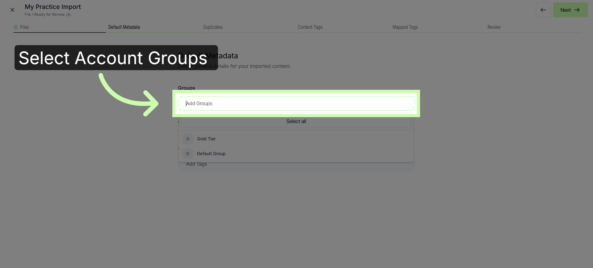 Access Groups Settings