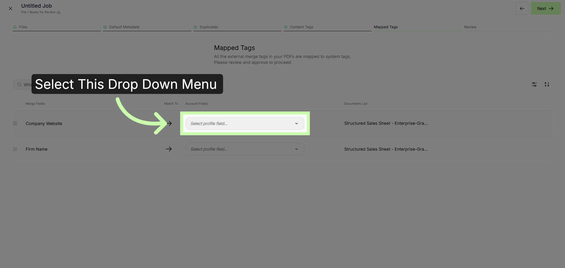 Map Fields to Account Tags