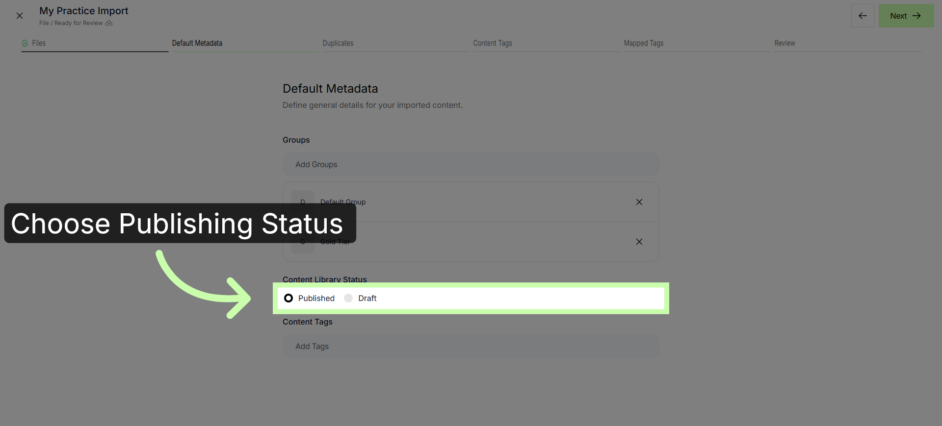 Select Content Status
