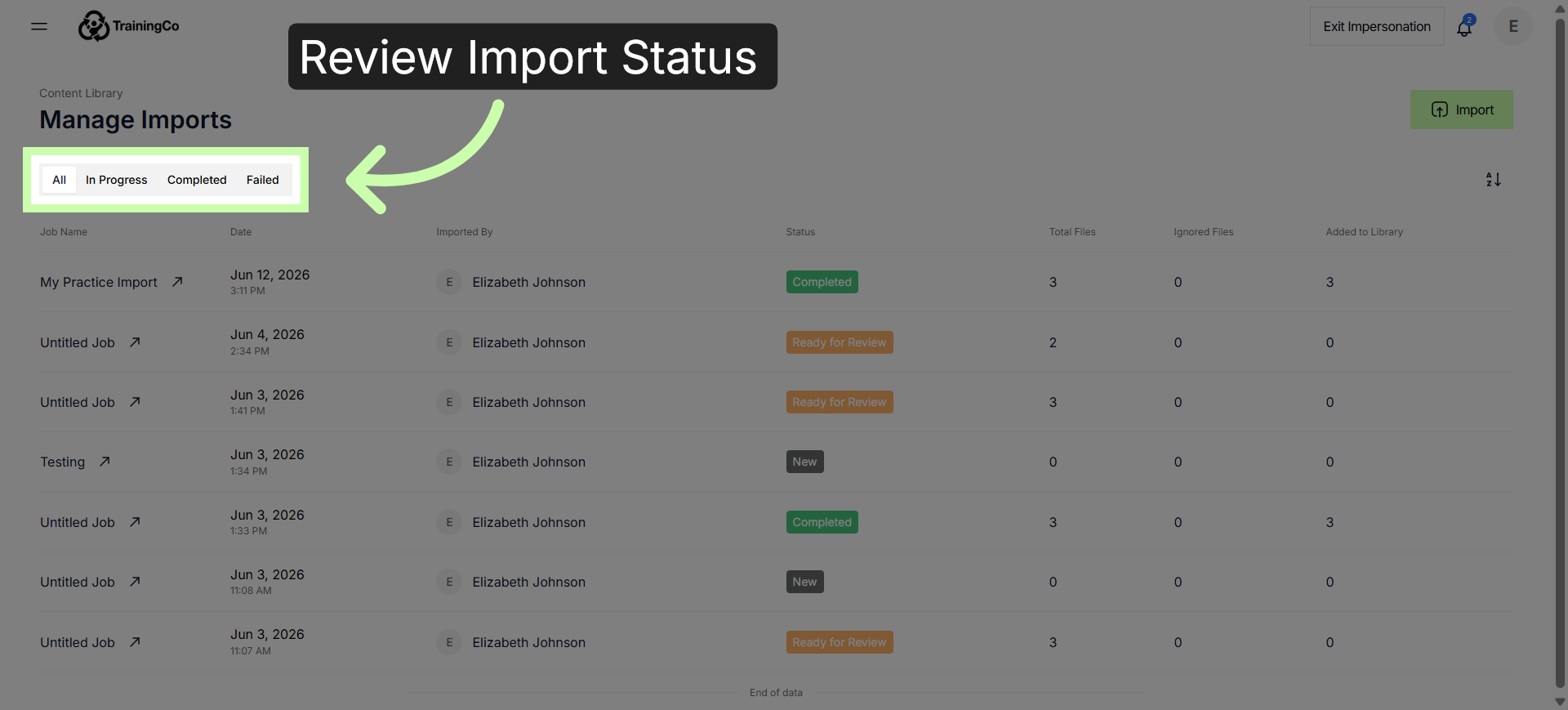 Review All Import Statuses