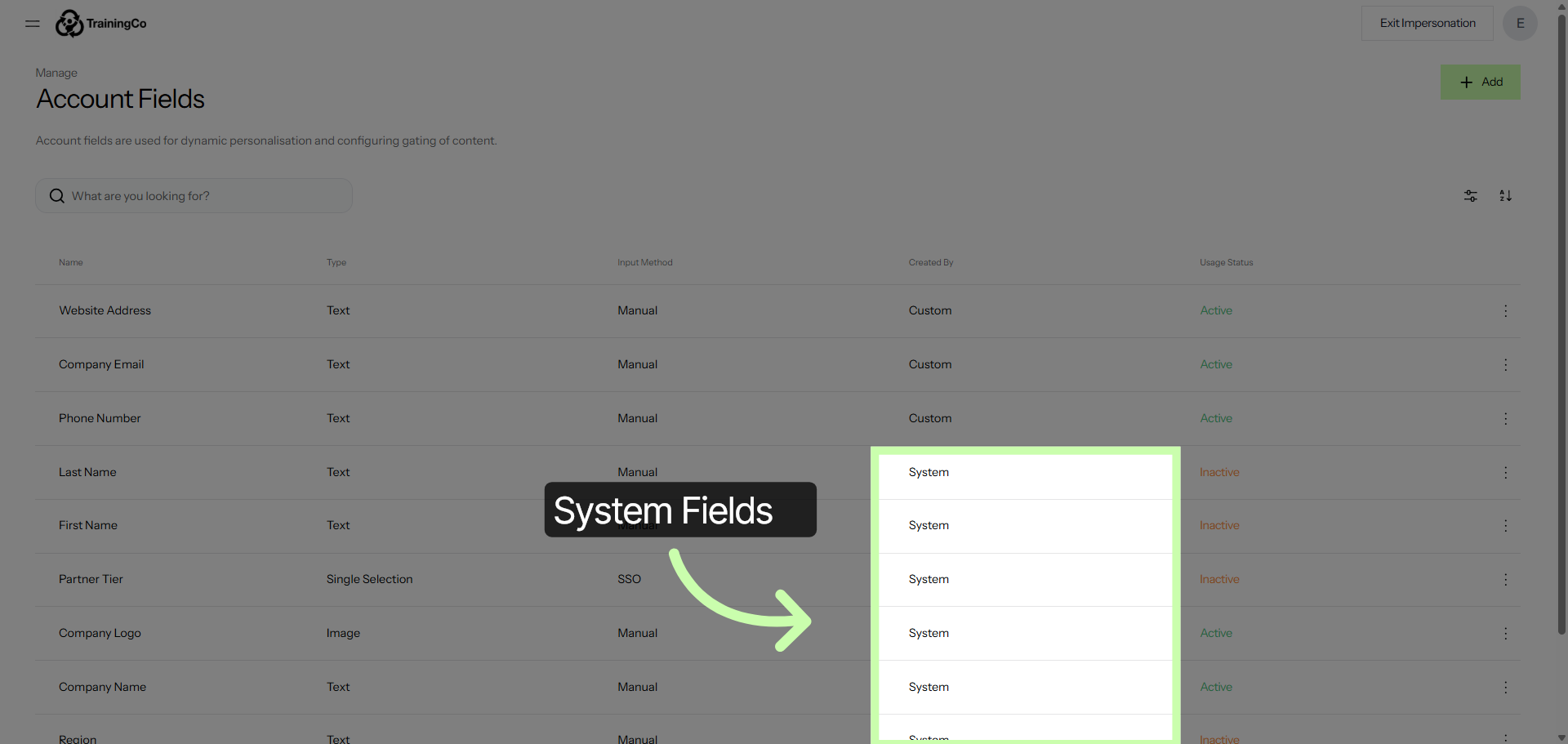 Navigate to System Fields