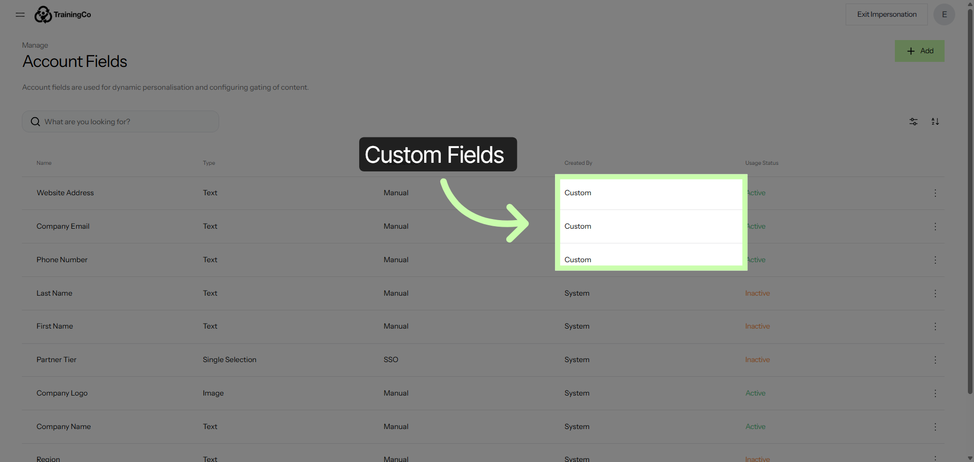 Select Custom Fields Tab
