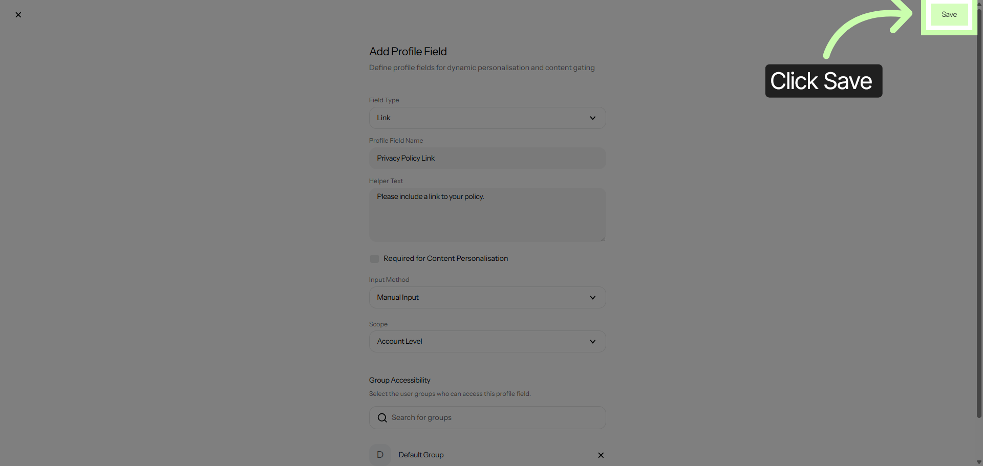 Save New Account Field