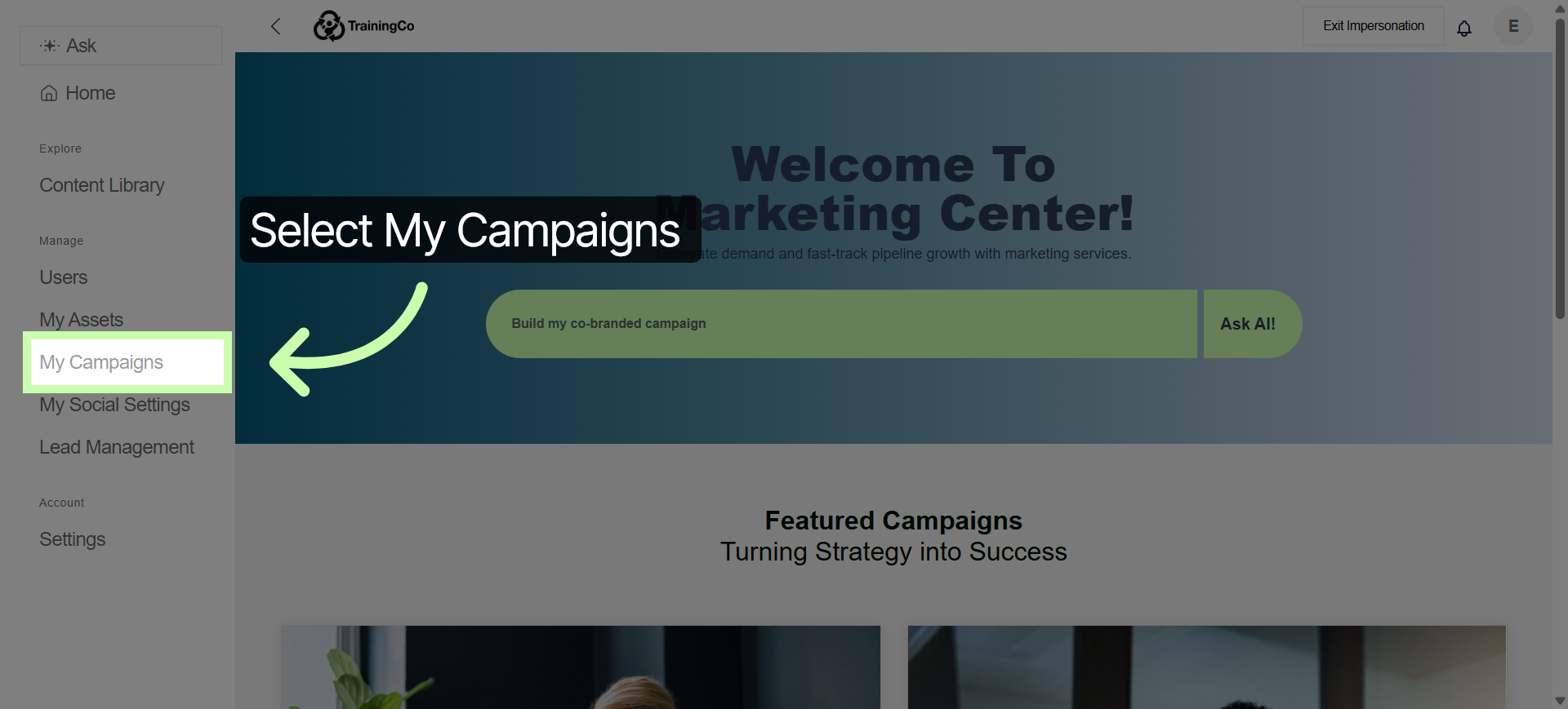Access My Campaigns Section