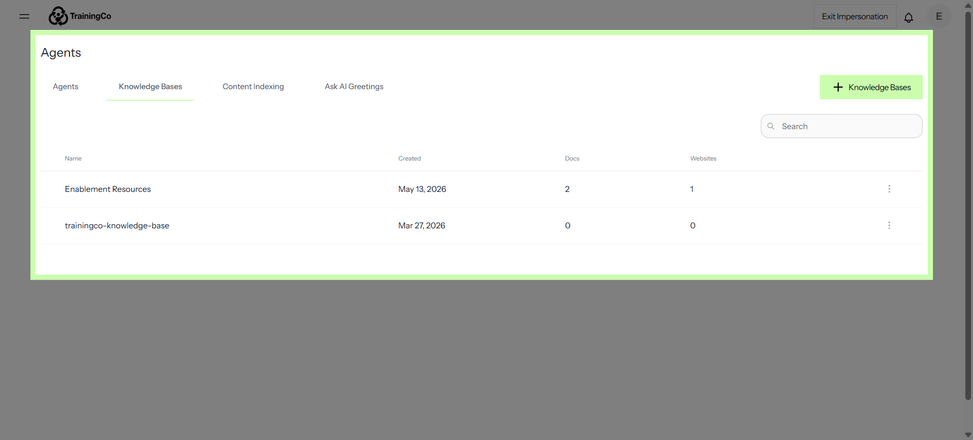 The Knowledge Bases Tab