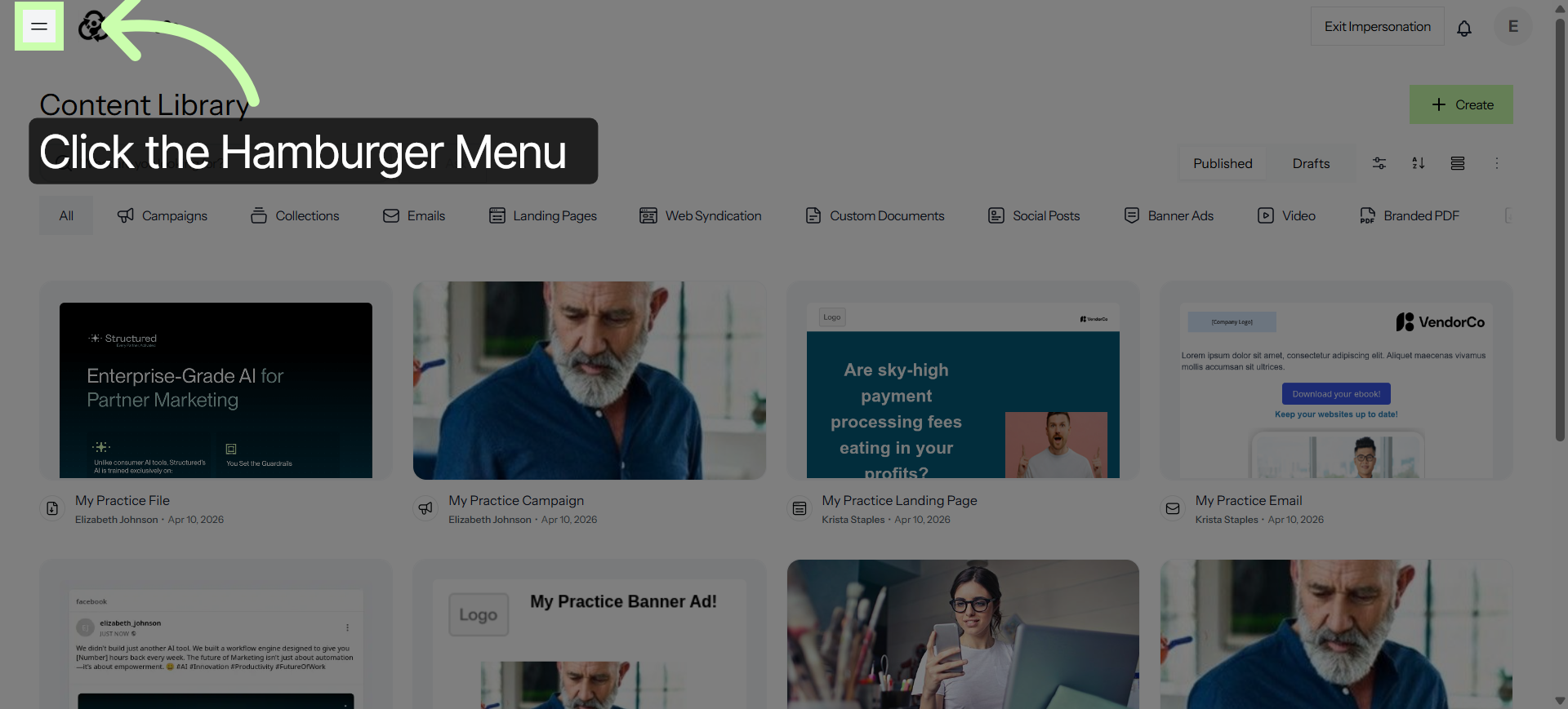 Open Content Library Menu