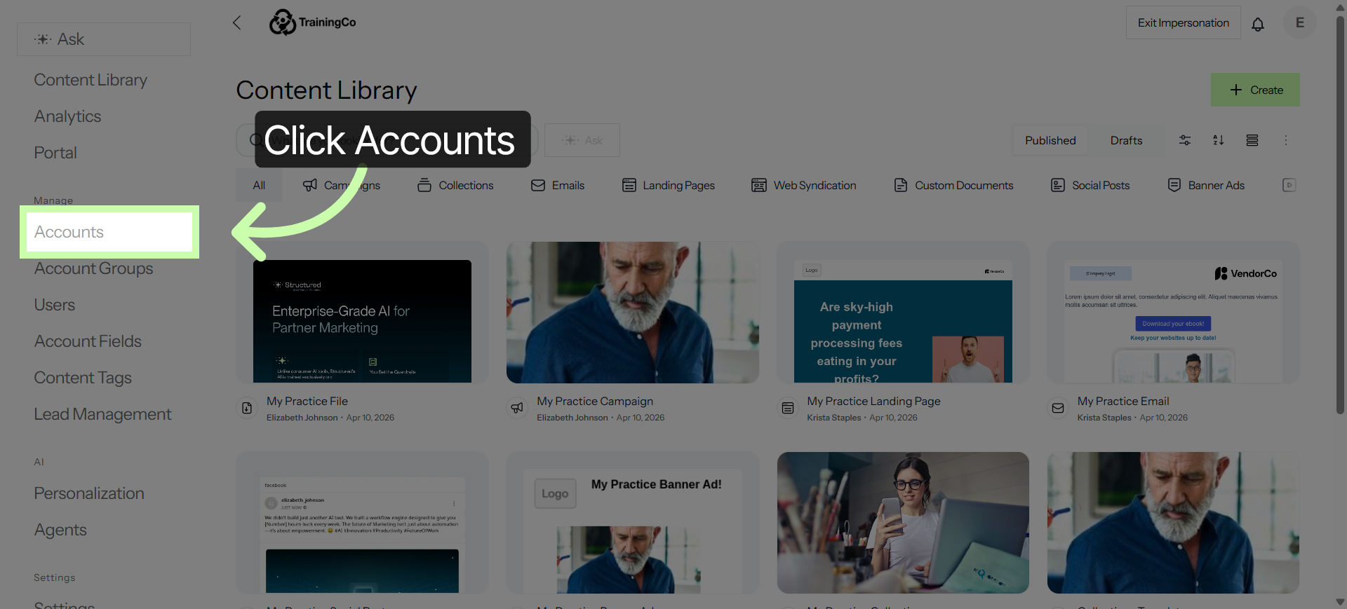Navigate to Accounts Tab