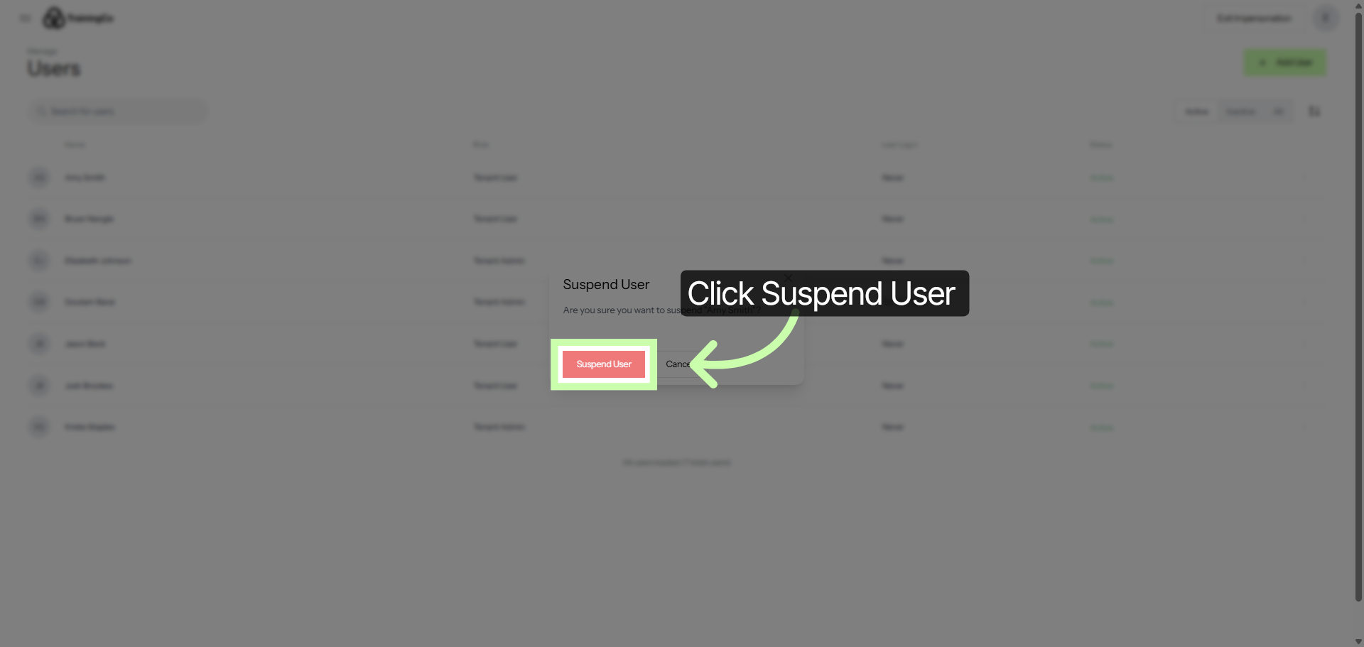 Confirm User Suspension
