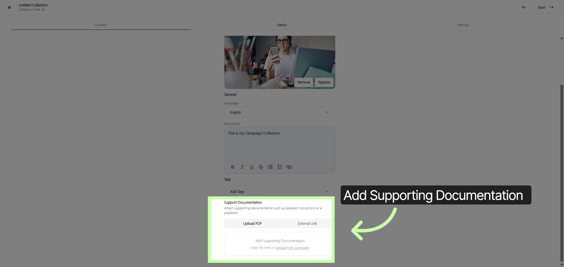 Access Collection Settings