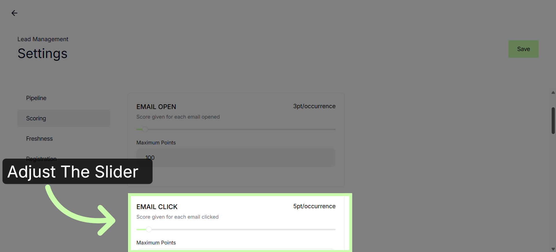 Open Lead Scoring Settings