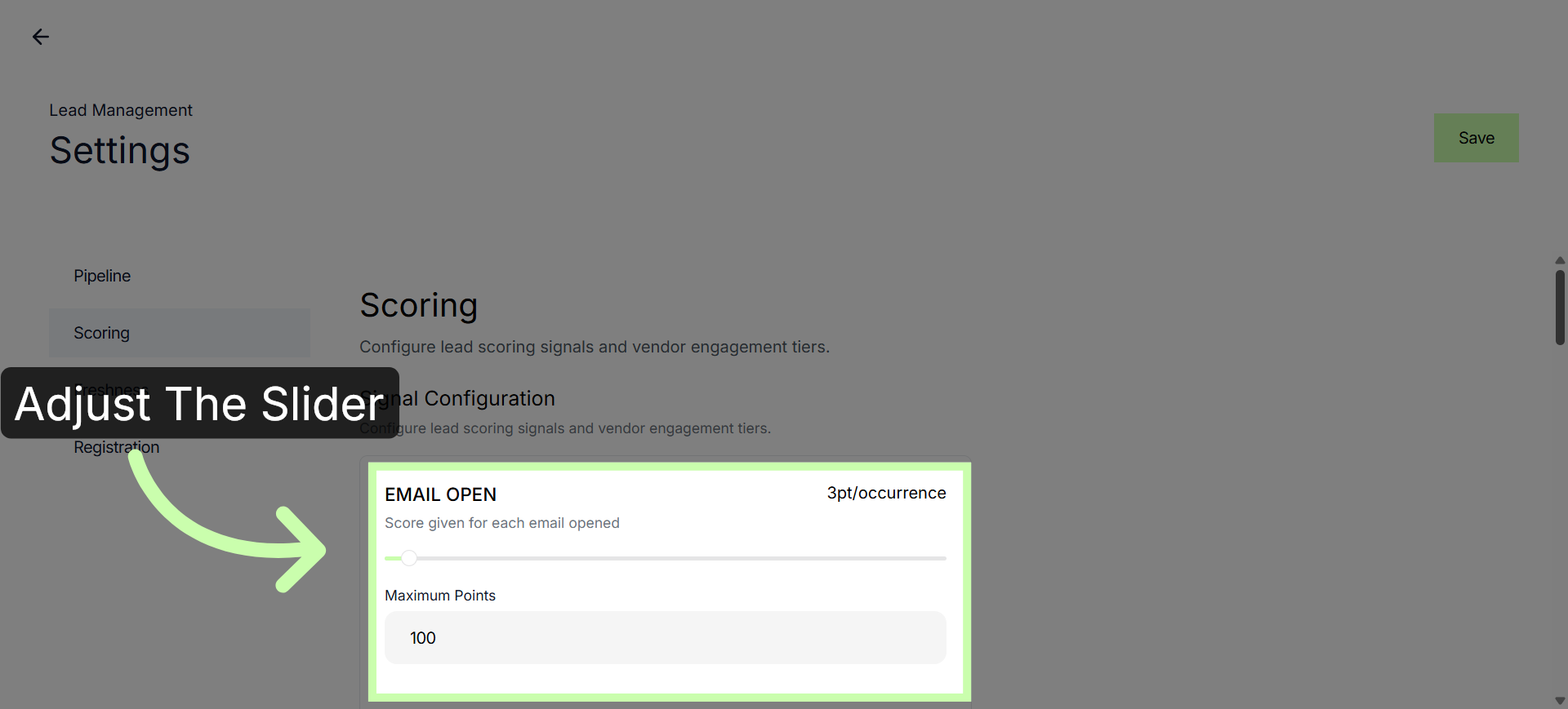 Access Lead Scoring Configuration