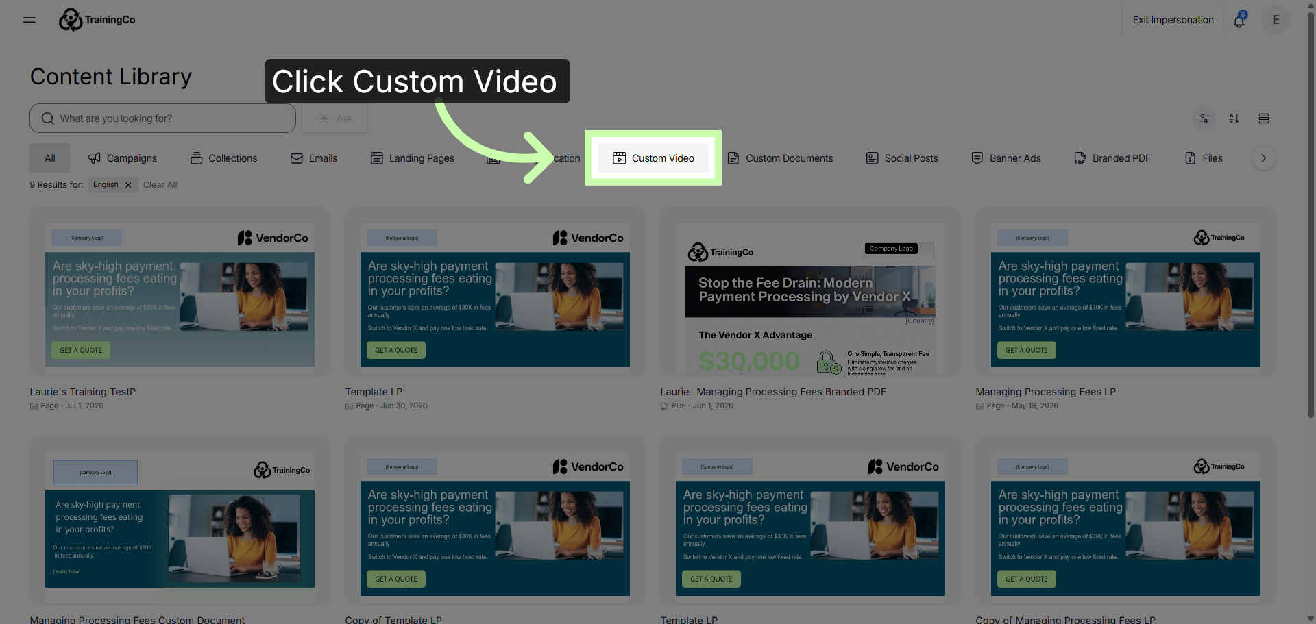 Select Custom Video Option