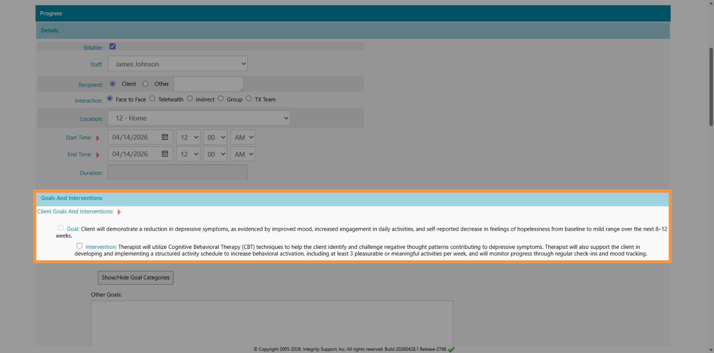 Enter Goals & Intervention Details