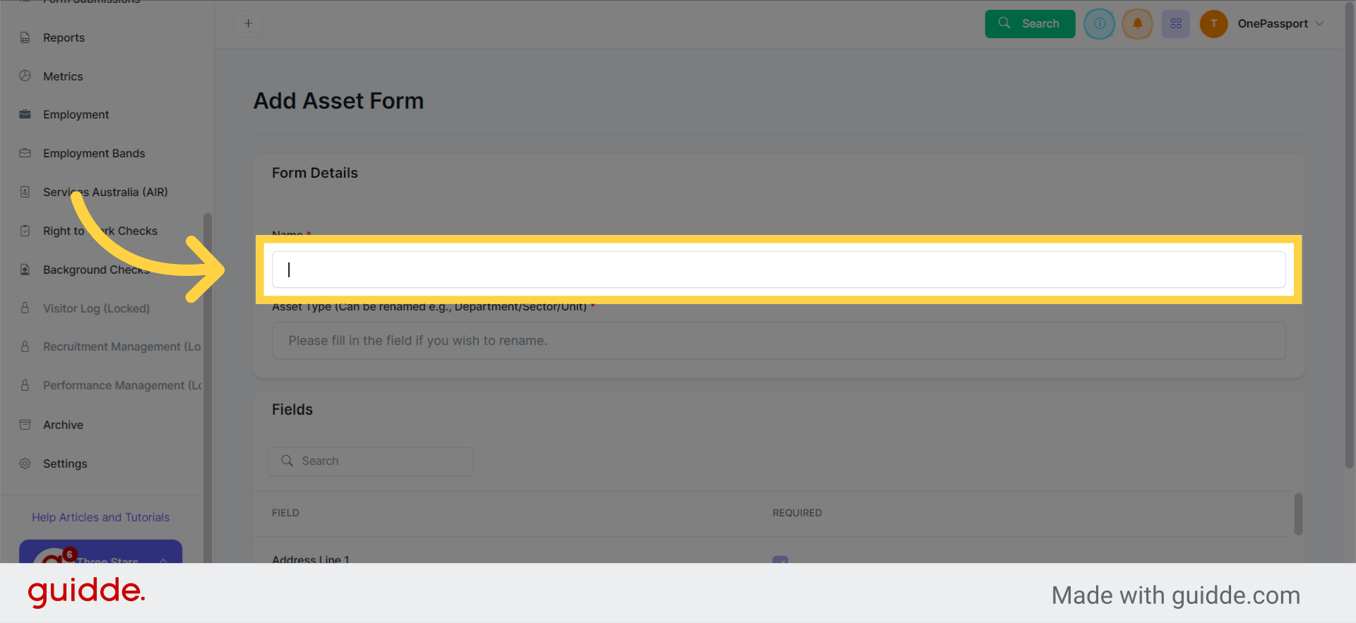 Provide a 'Name' for the Form