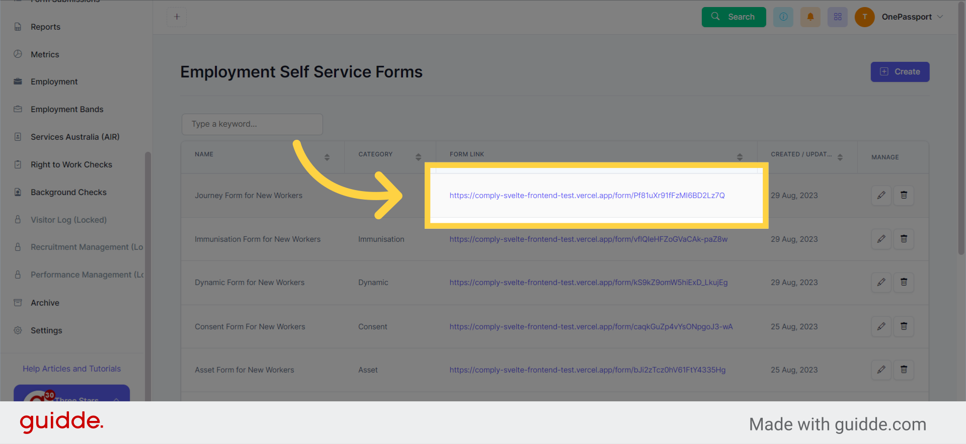 Click on the form link and send it to your worker to commence filling out the Journey Form