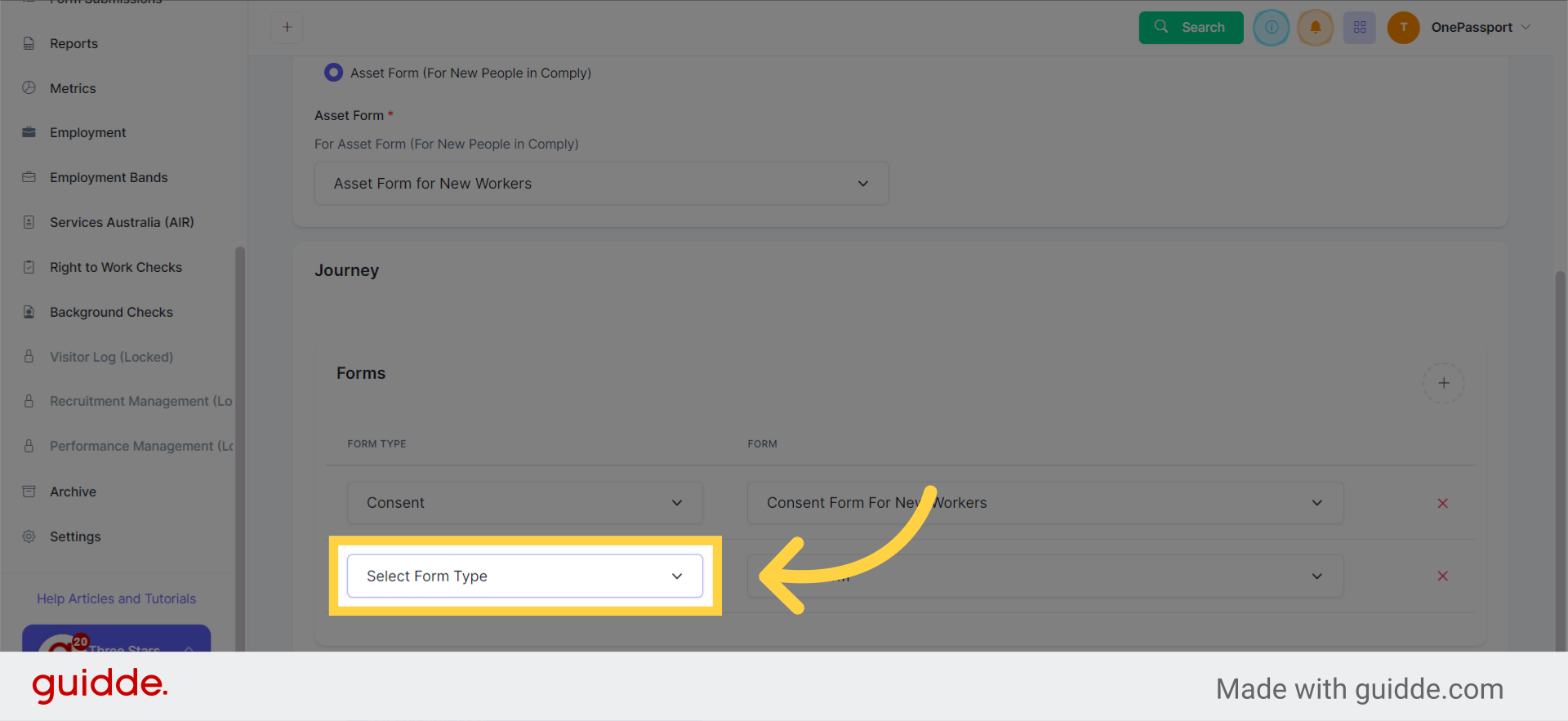 Click 'Select Form Type' and choose from the list
