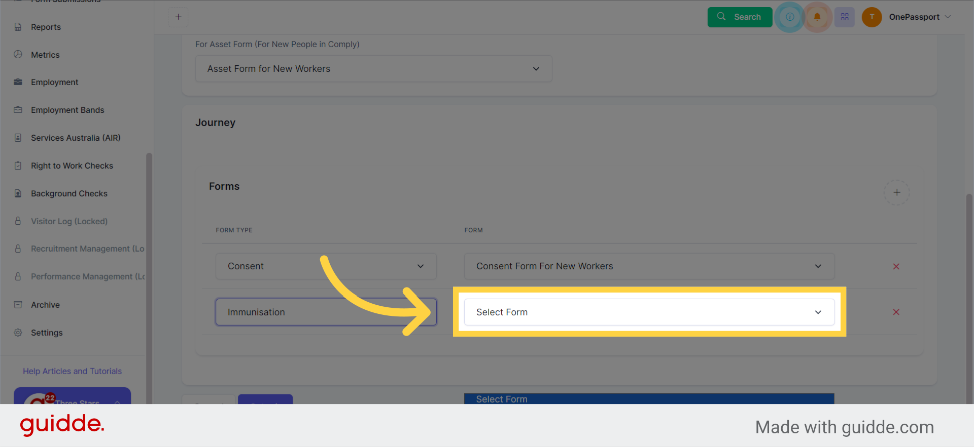 As a sample, we choose Immunisation Form type and then we need to select the specific form
