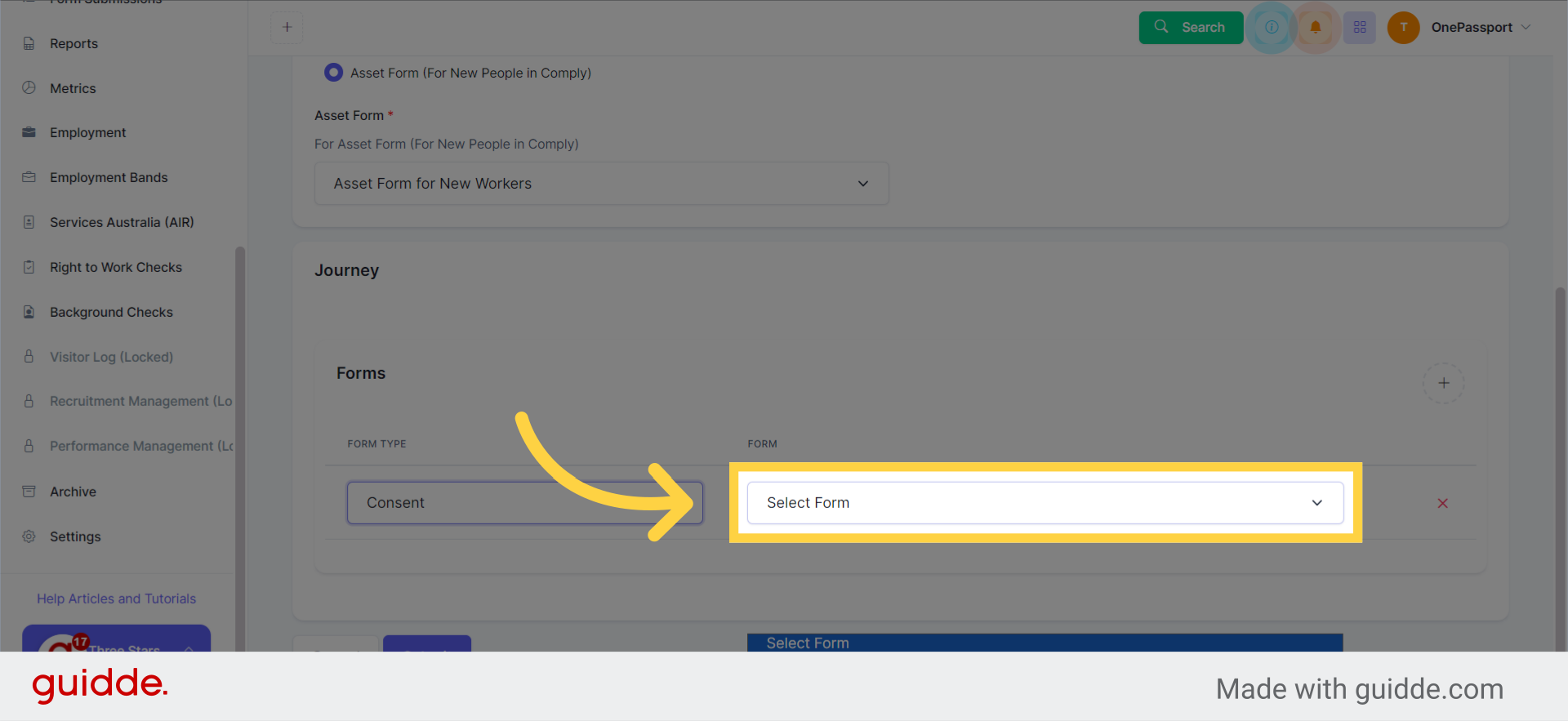 After choosing the form type, we need to select the specific Form on the right side