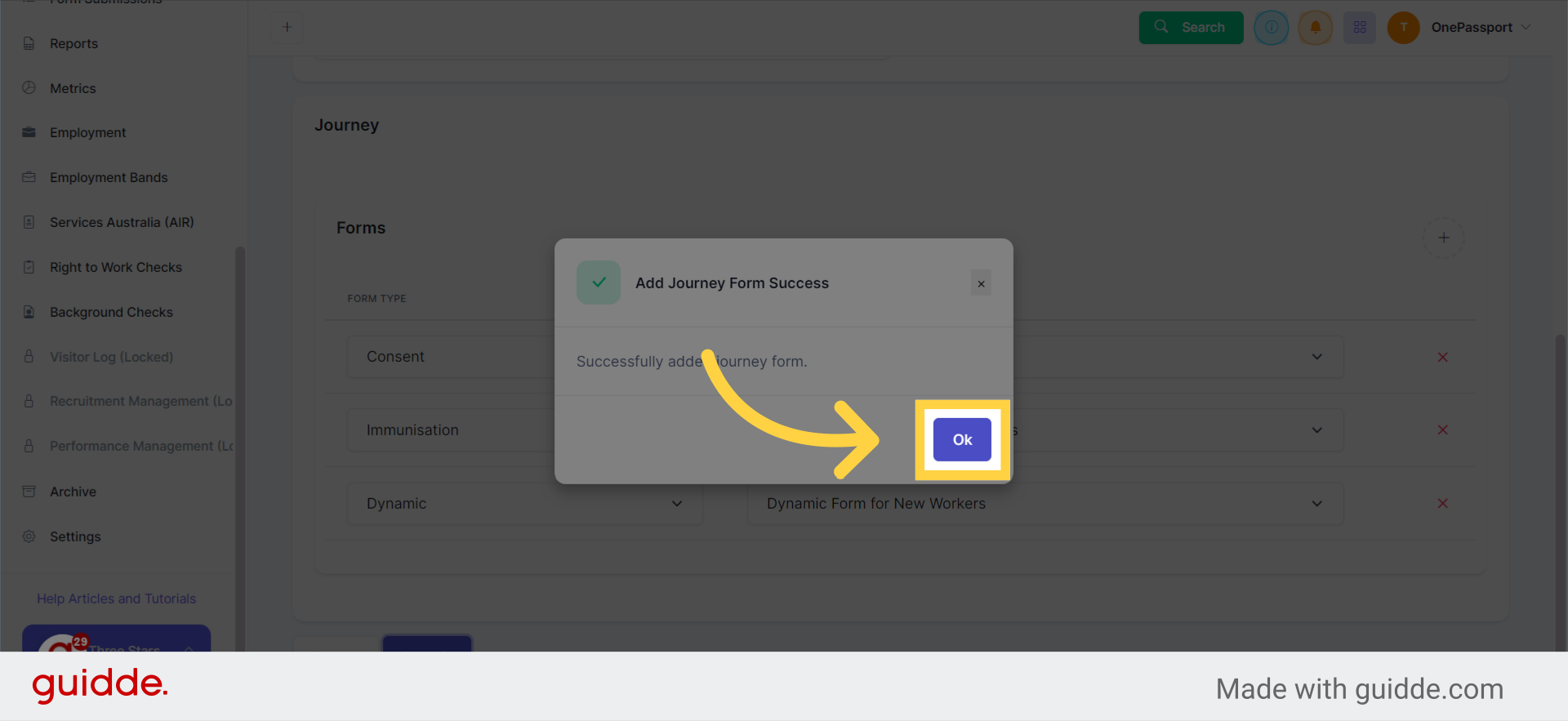 Click 'Ok' on the pop-up message