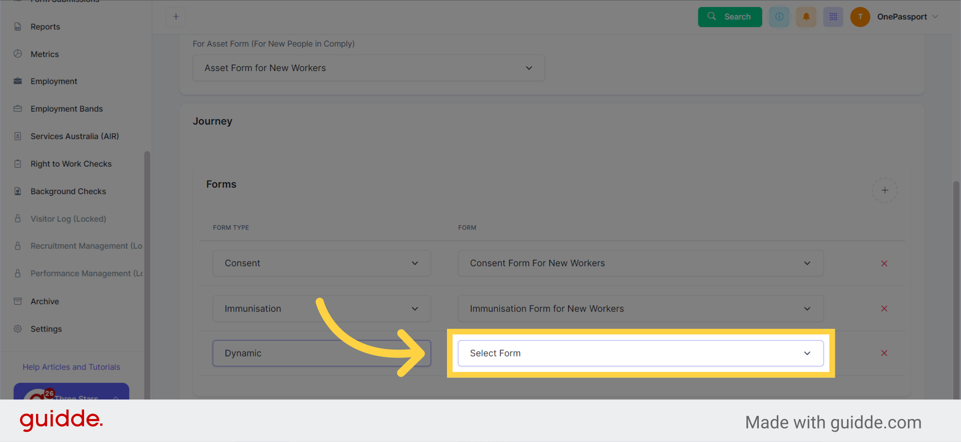 For instance, we add a Dynamic Form and select the form on the right side