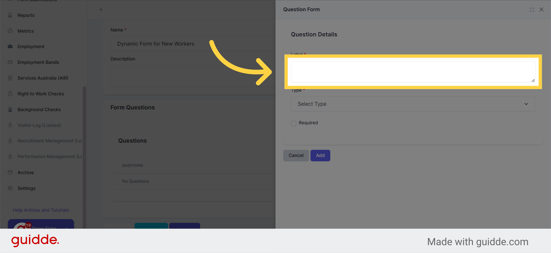 Click 'Label' field. Provide your question here.