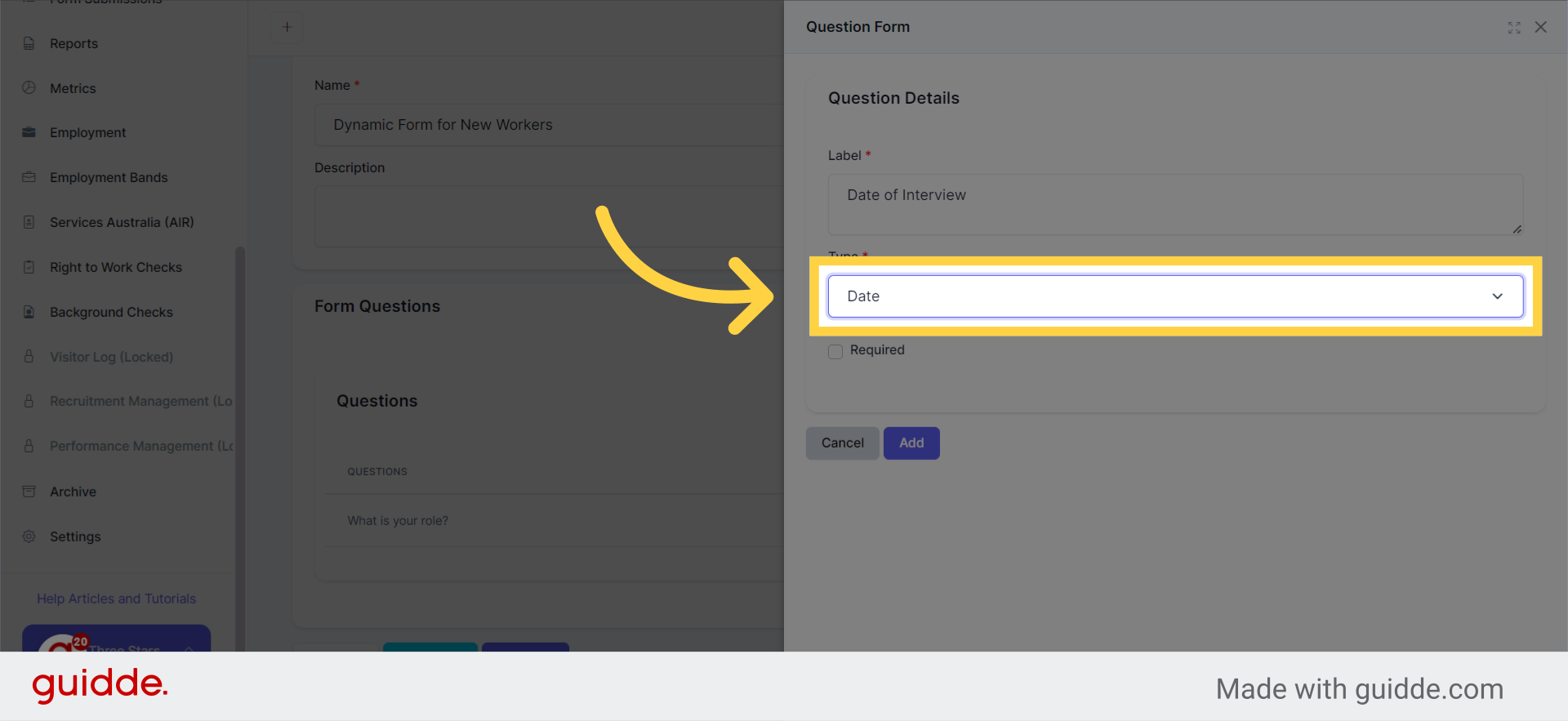 Select 'Date' for the Type