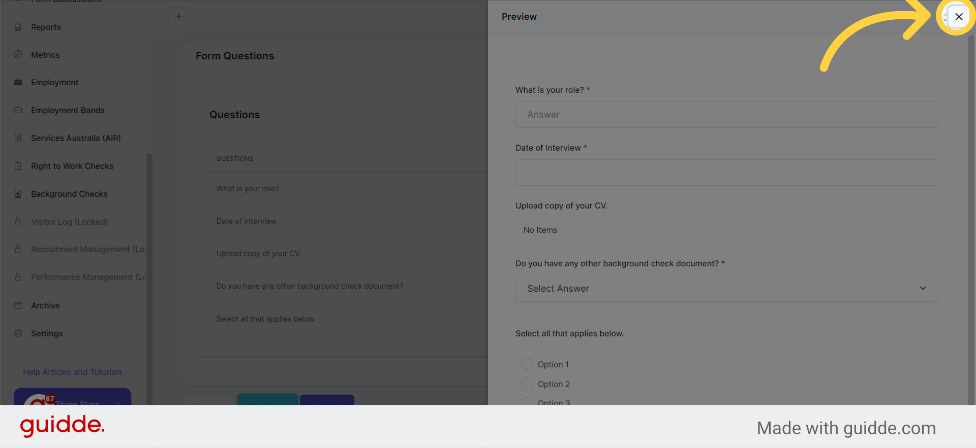 Click x button to close the preview (off-canvas)