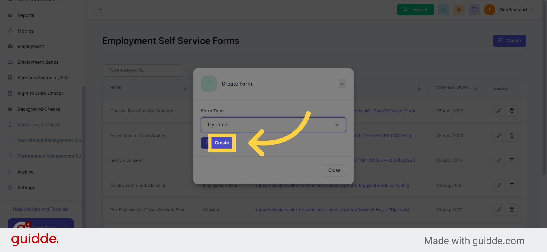 Select Dynamic for the Form Type then click 'Create'