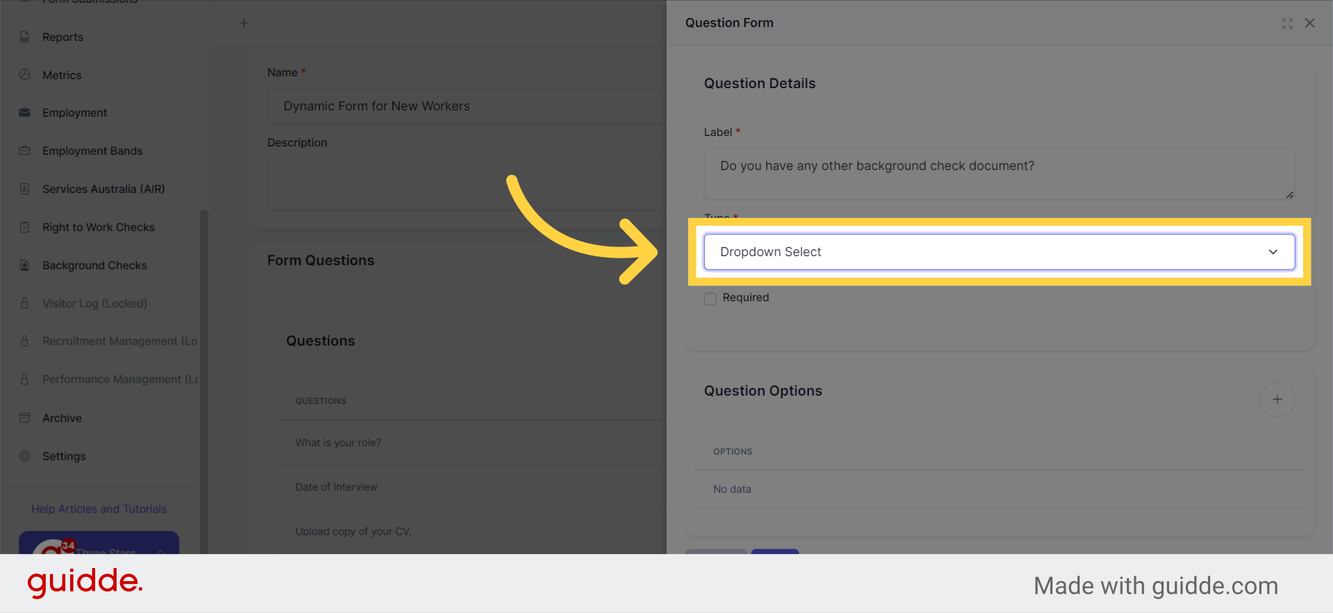 Select 'Dropdown Select' in the Type Dropdown list