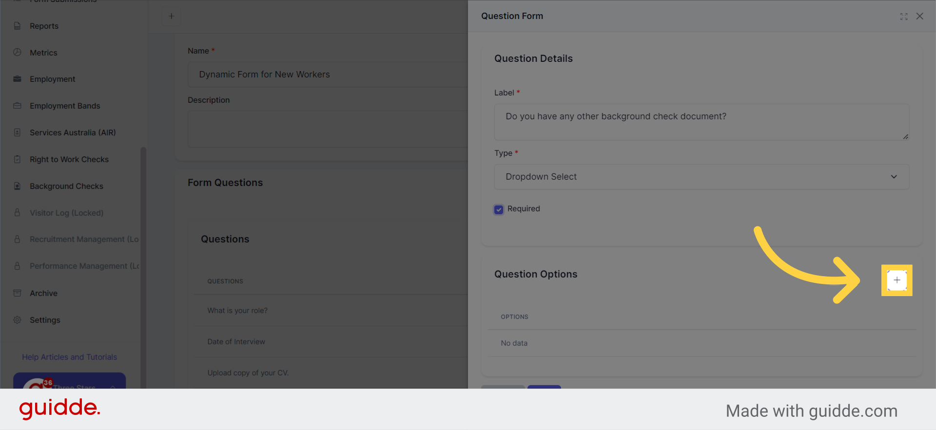 Click the plus button for the Question Options