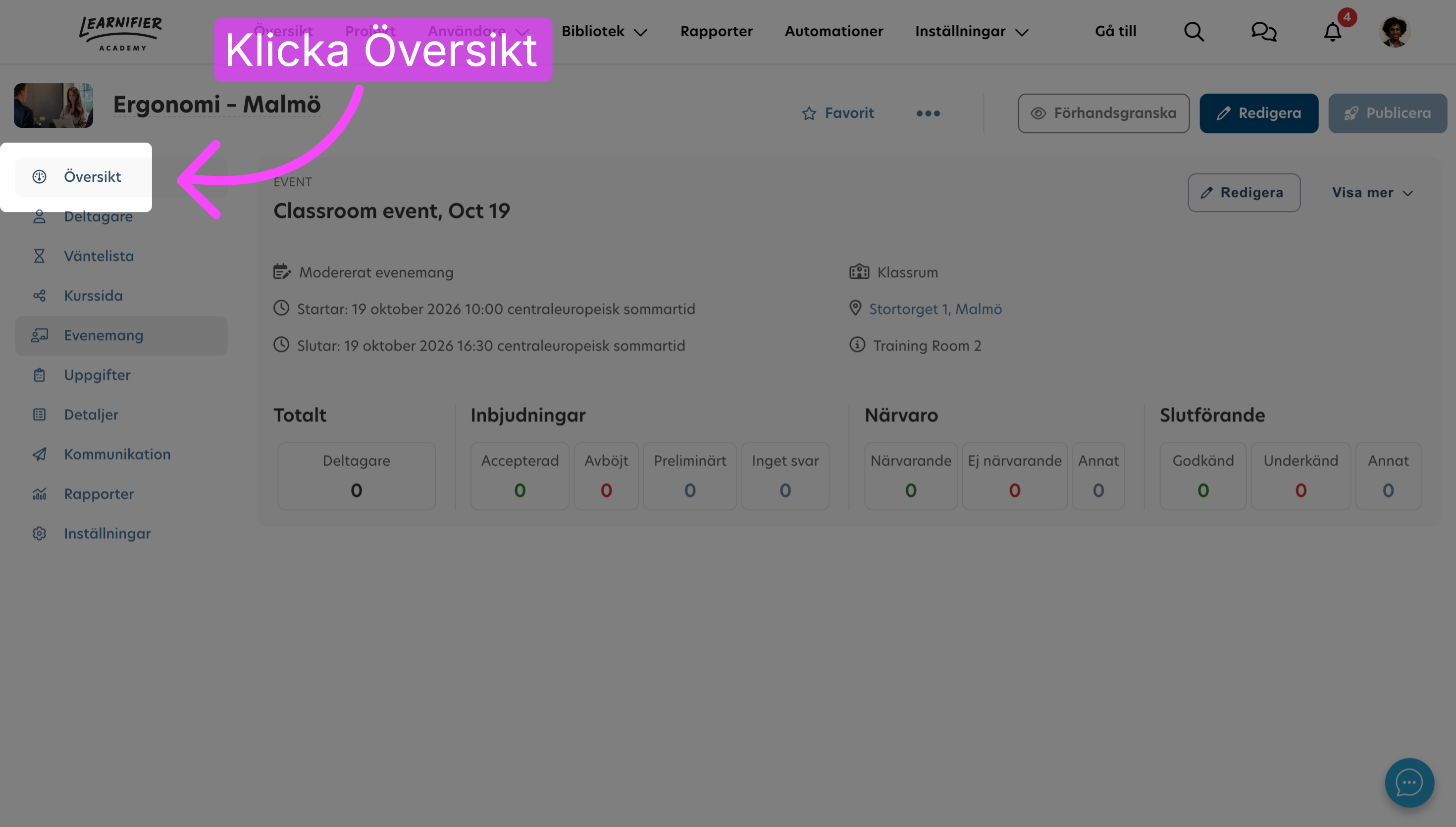 Granska översikten och projektteamet