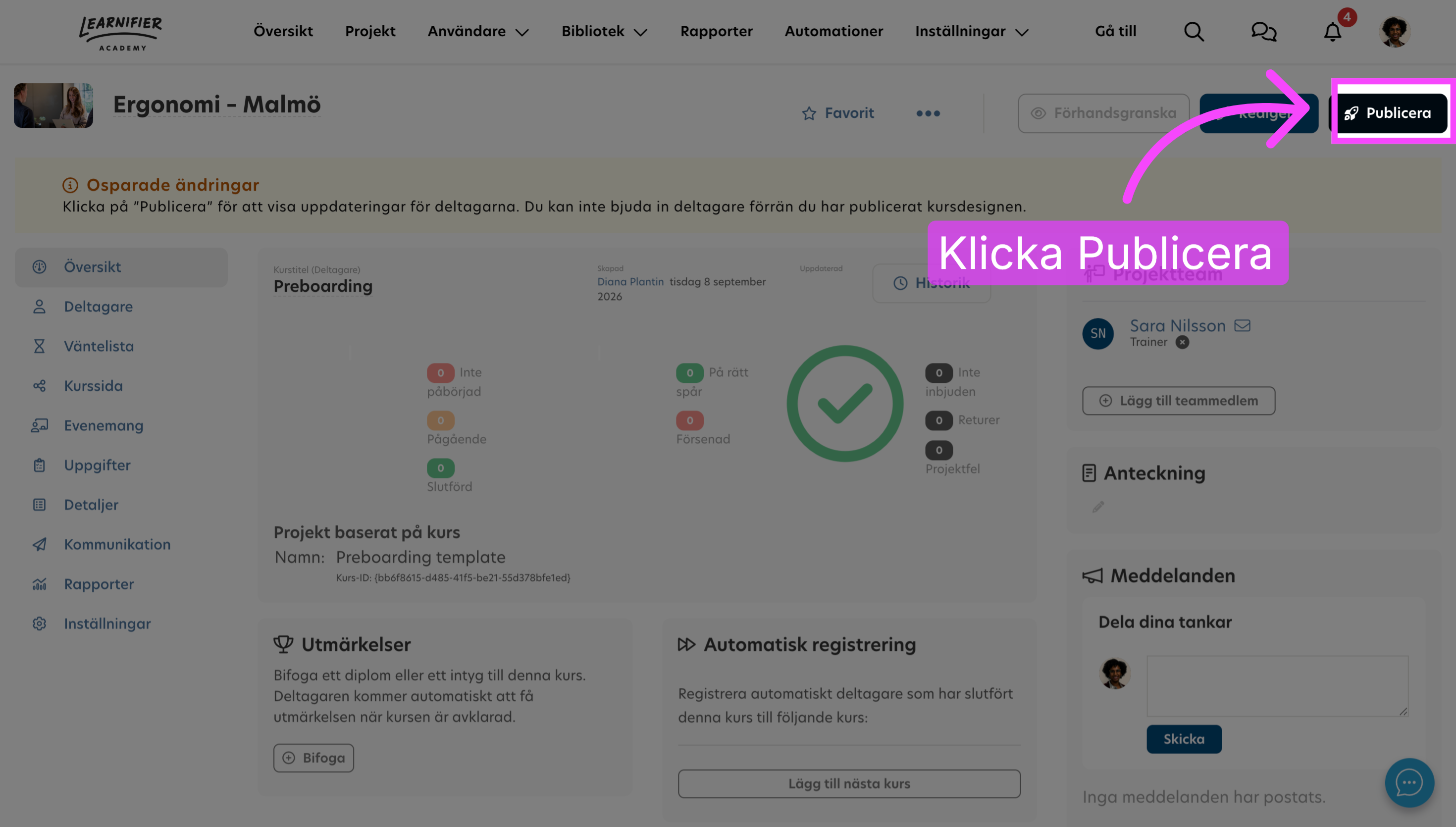 Publicera kursen
