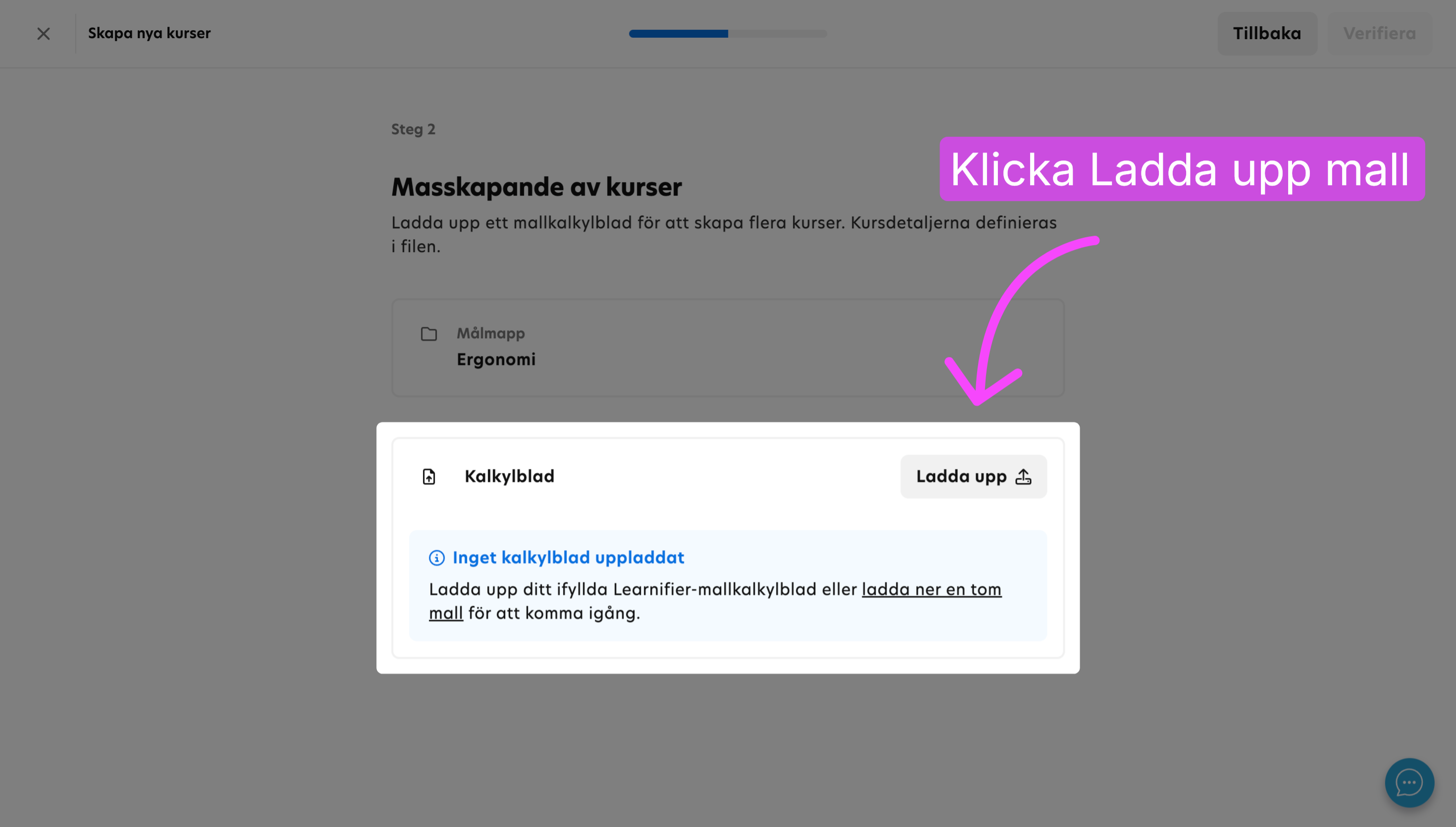 Ladda upp det ifyllda kalkylbladet