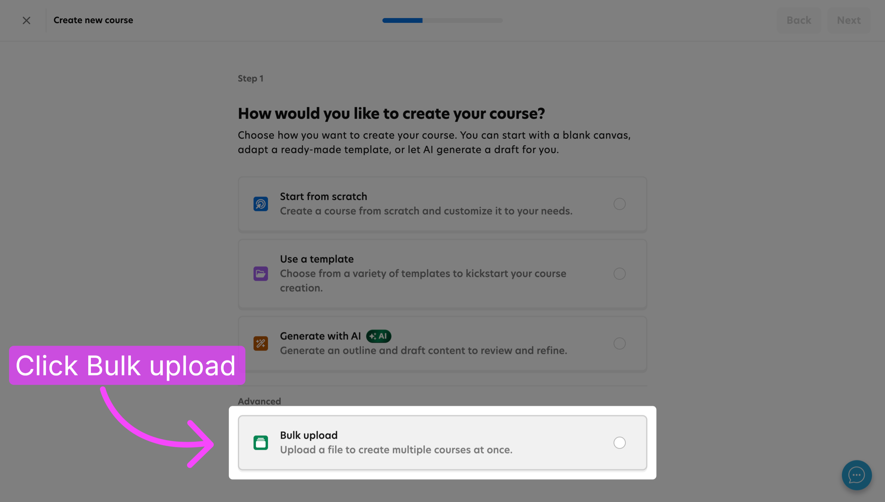 Select the Bulk Upload option