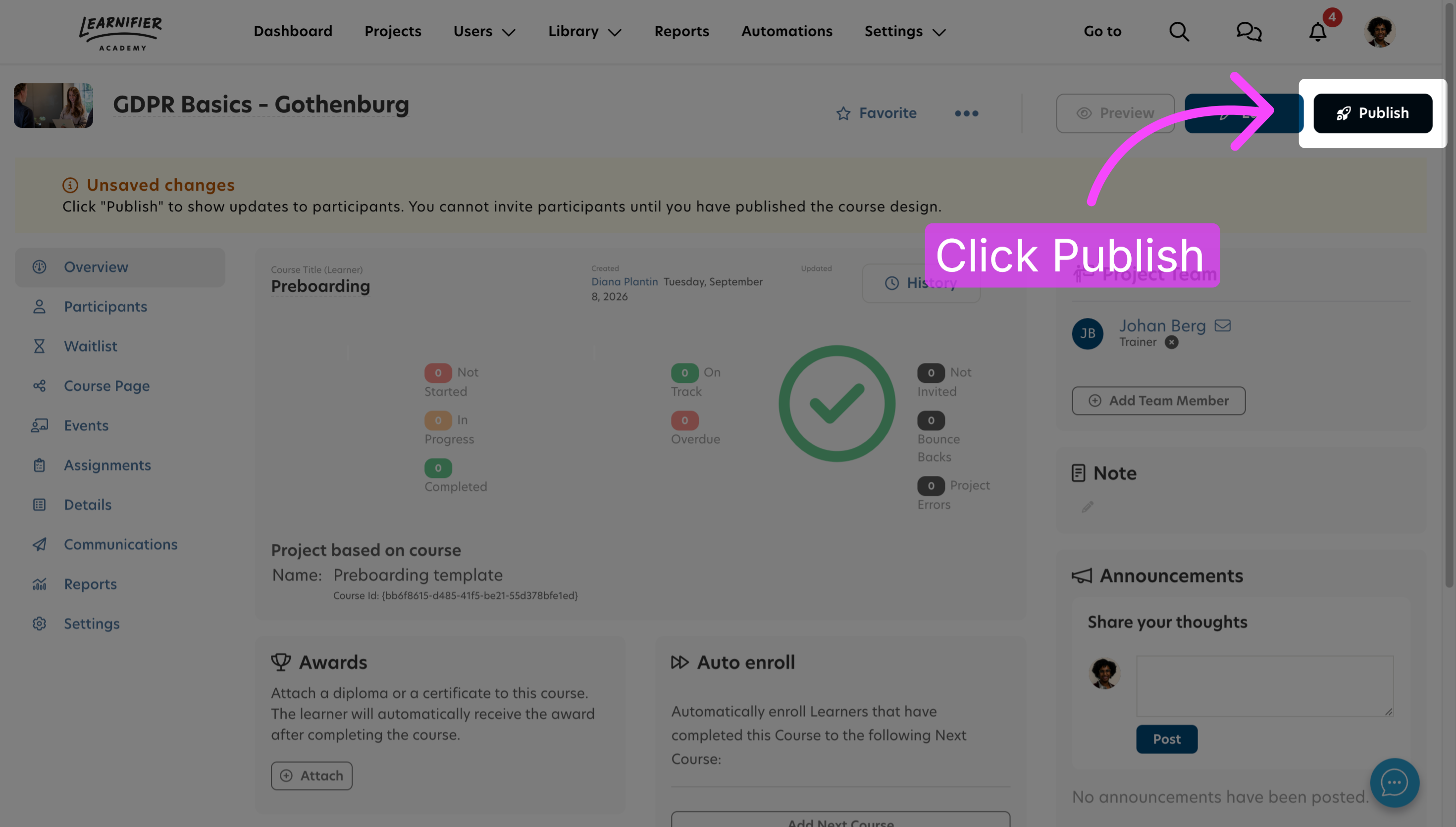Publish the course