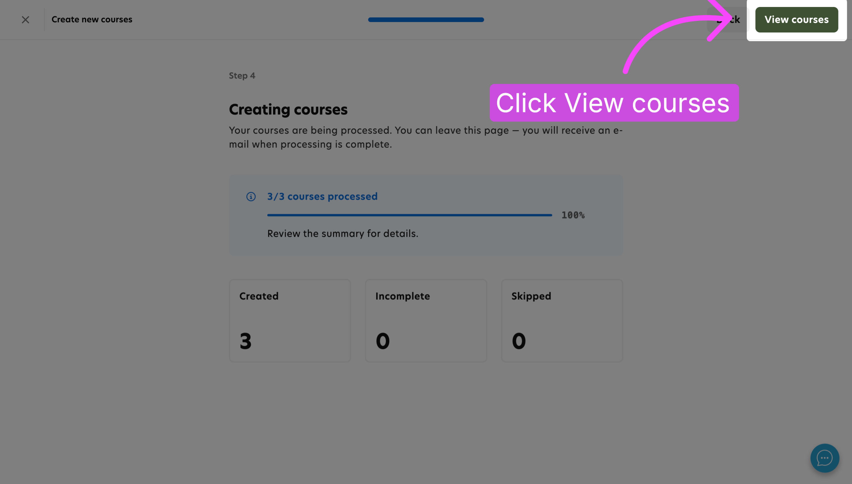 View newly created courses
