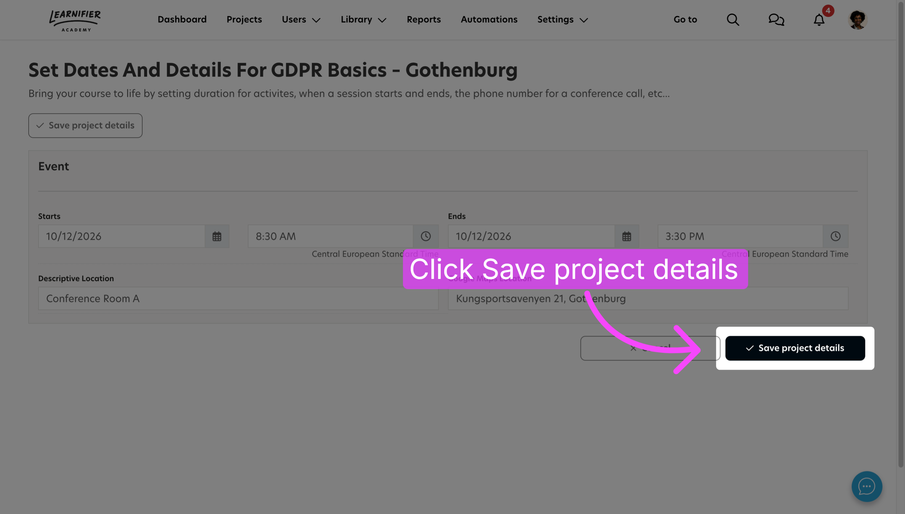 Save the project