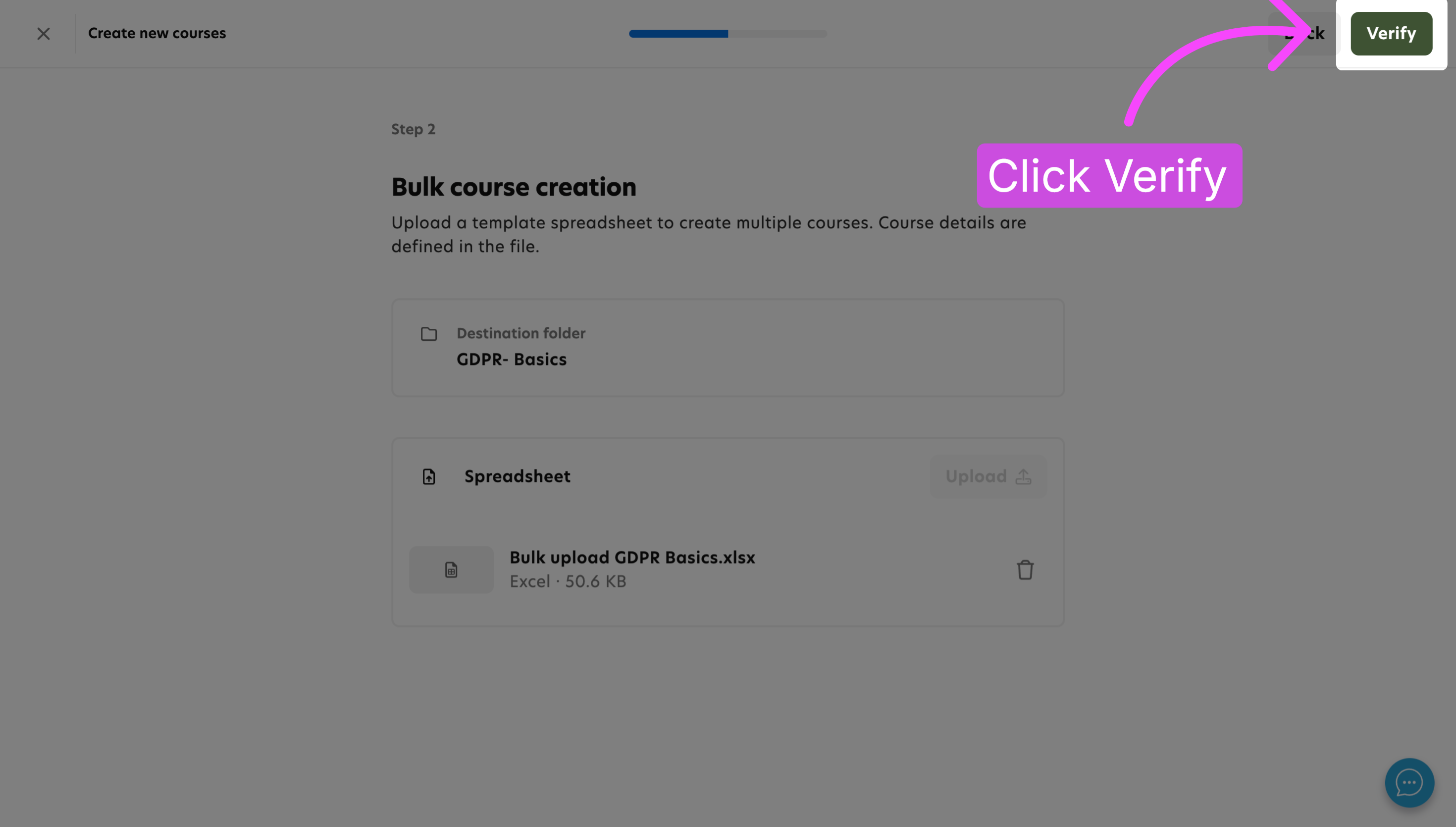 Verify uploaded course data