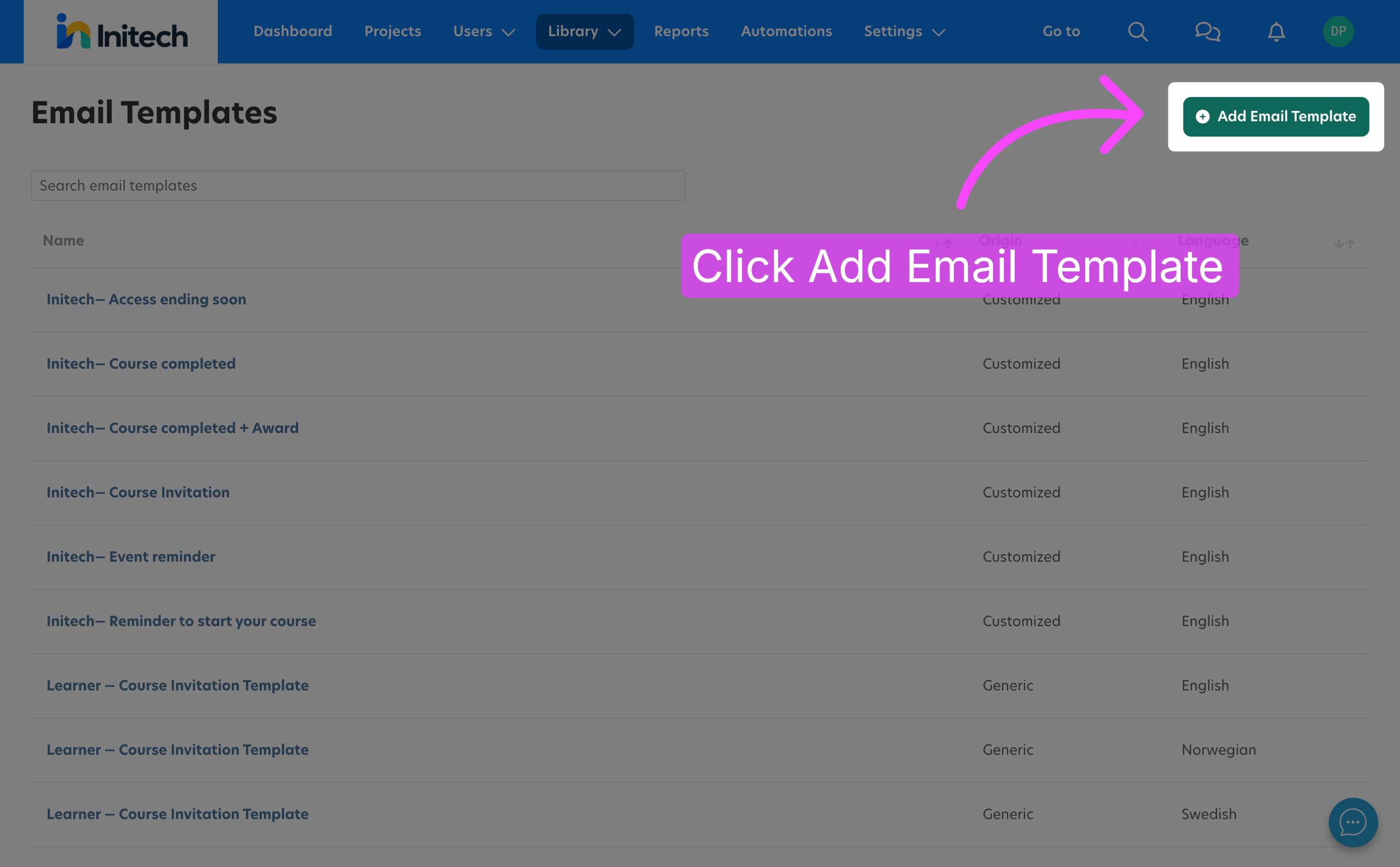 Create a new email template in Learnifier