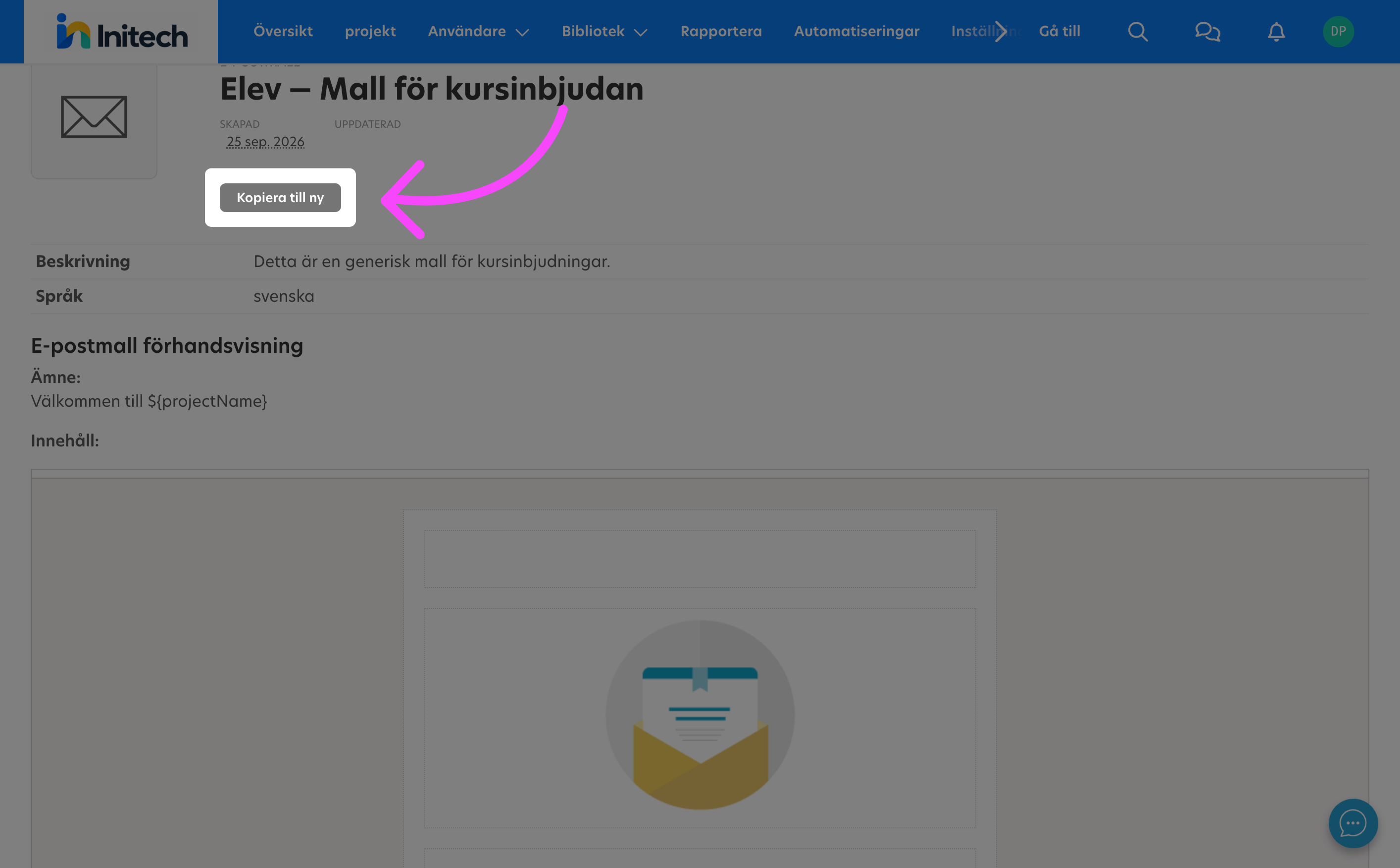 Kopiera en befintlig e-postmall i Learnifier