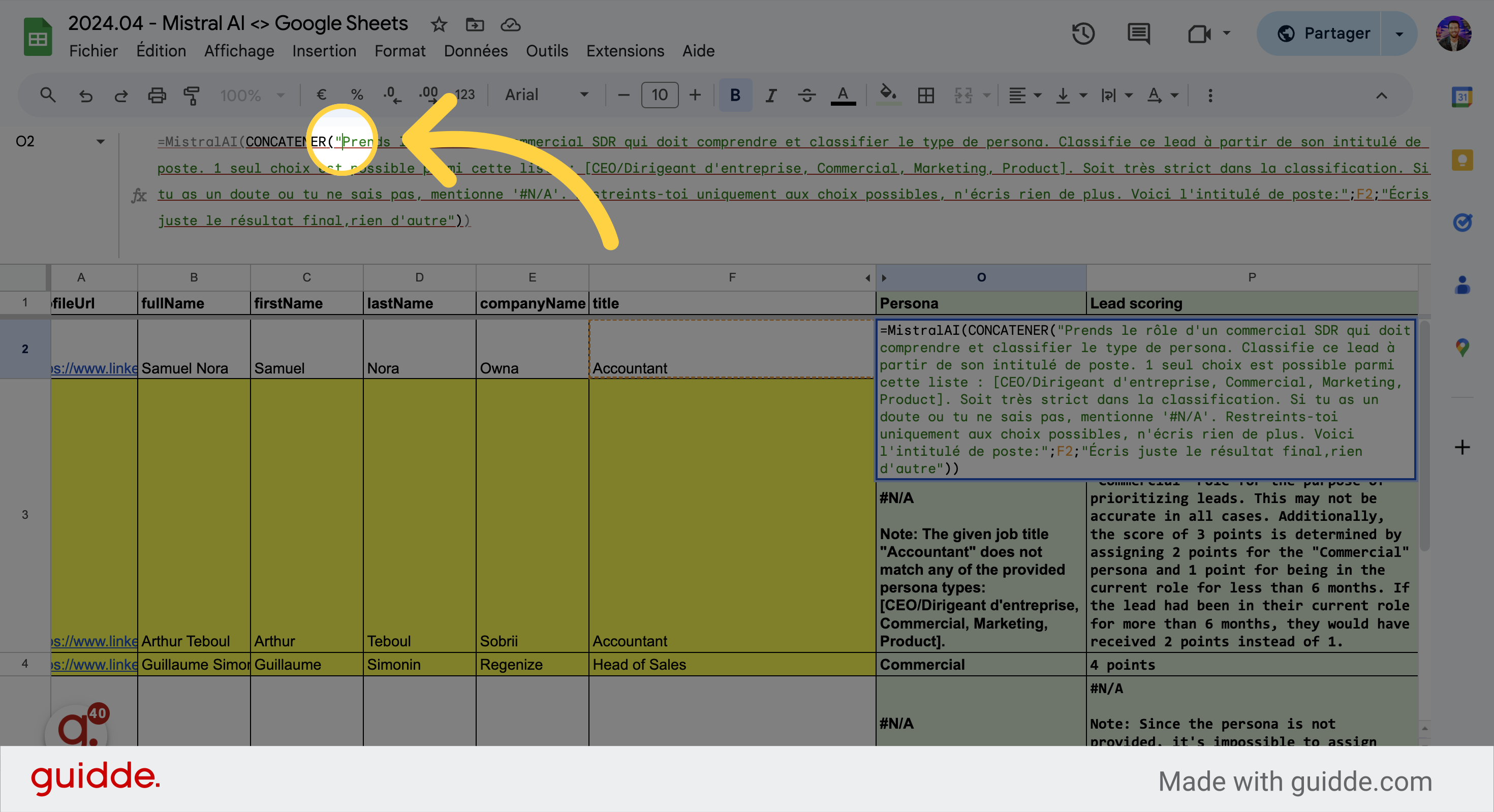 Cliquez sur ''Prenez le rôle d'un commercial SDR qui doit comprendre et classifier le type de persona. Classez ce lead à partir de son intitulé de poste. Un seul choix est possible parmi cette liste :...'