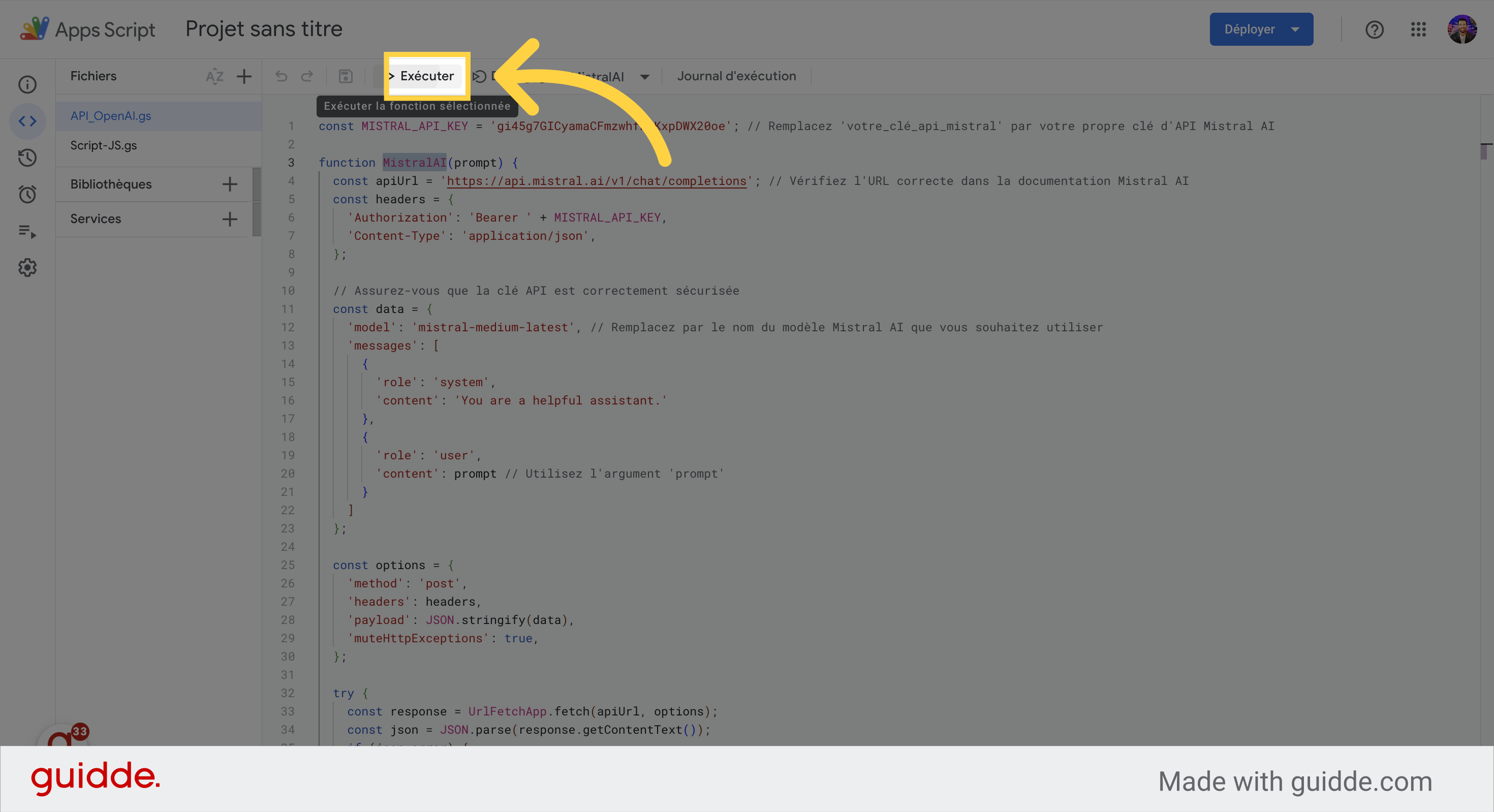 Cliquez sur 'Exécuter'