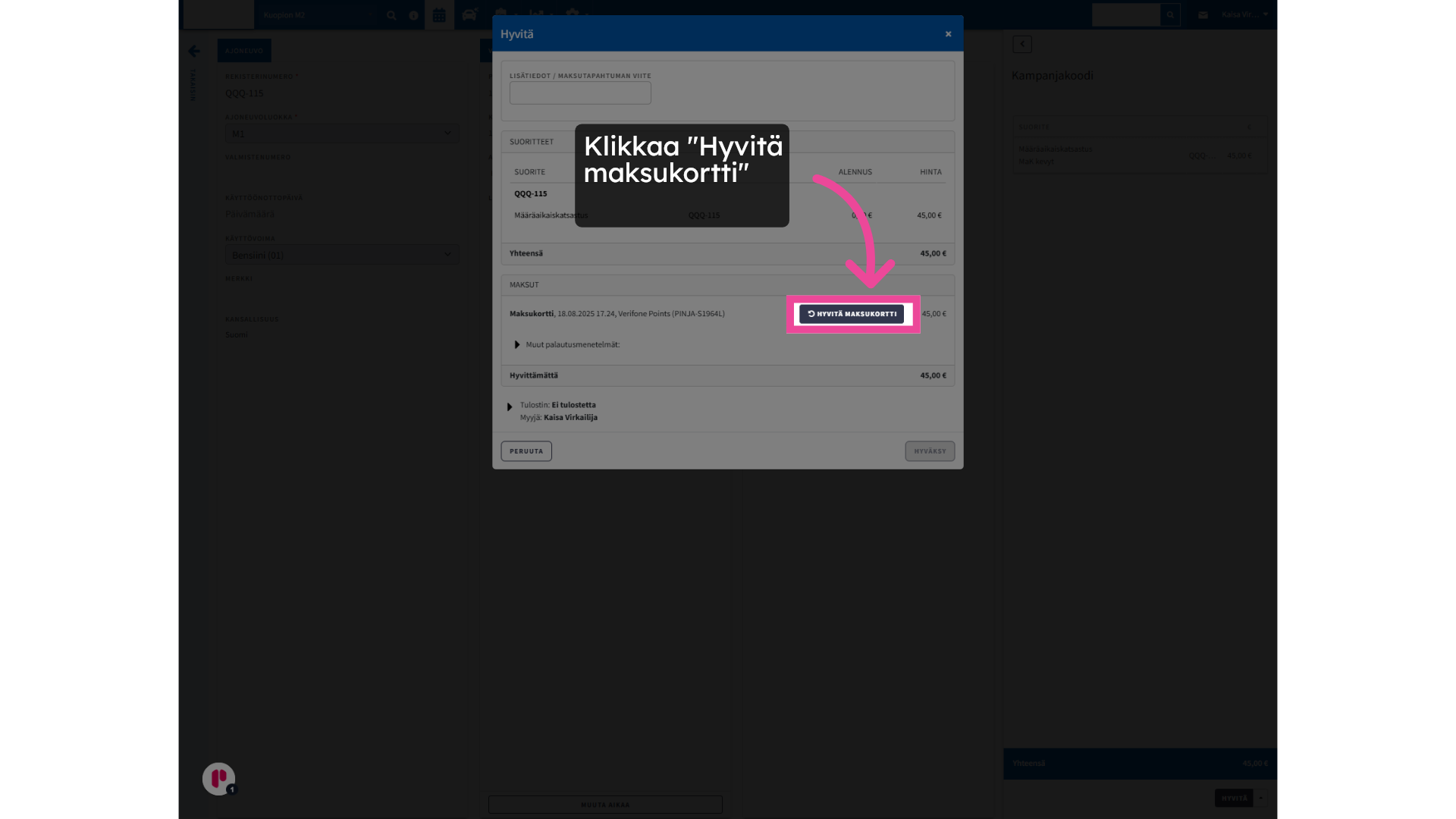 Klikkaa 'Maksukortti'