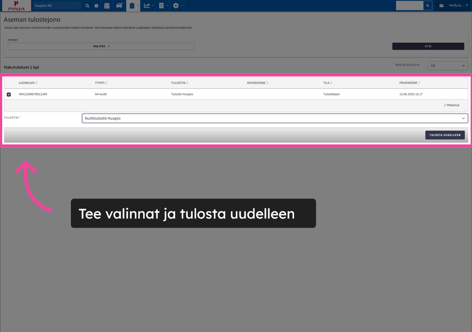 Tee valinnat ja tulosta uudelleen