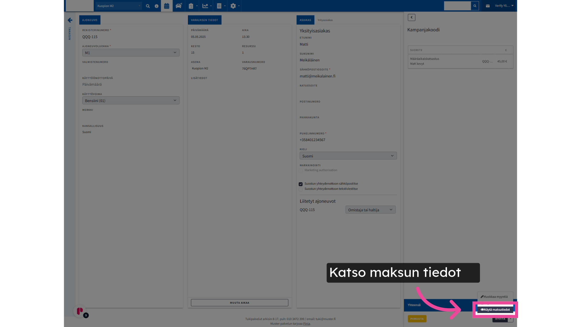 Katso maksun tiedot
