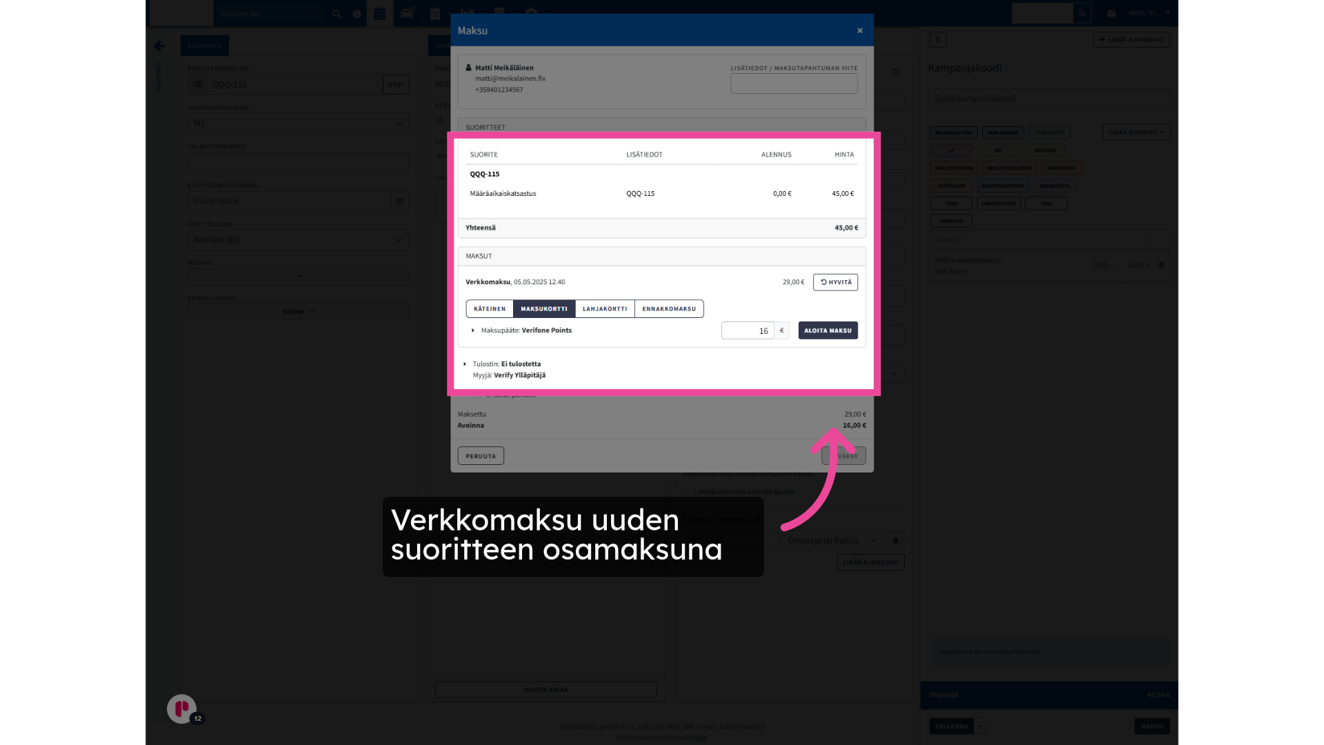 Verkkomaksu uuden suoritteen osamaksuna