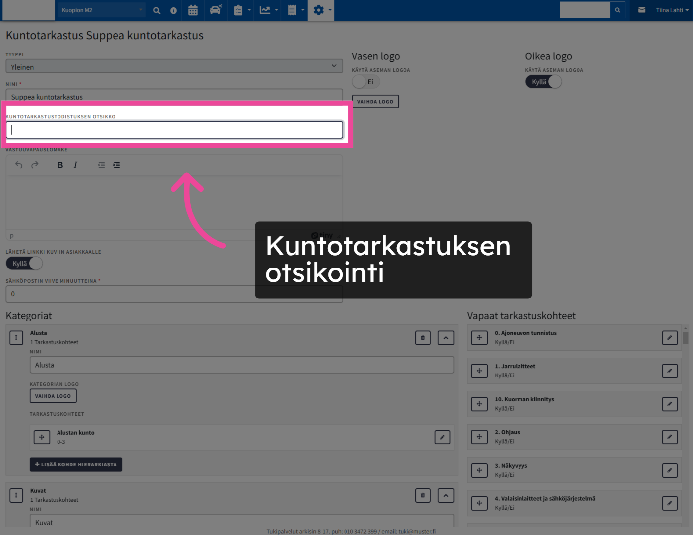 Kuntotarkastuksen otsikointi