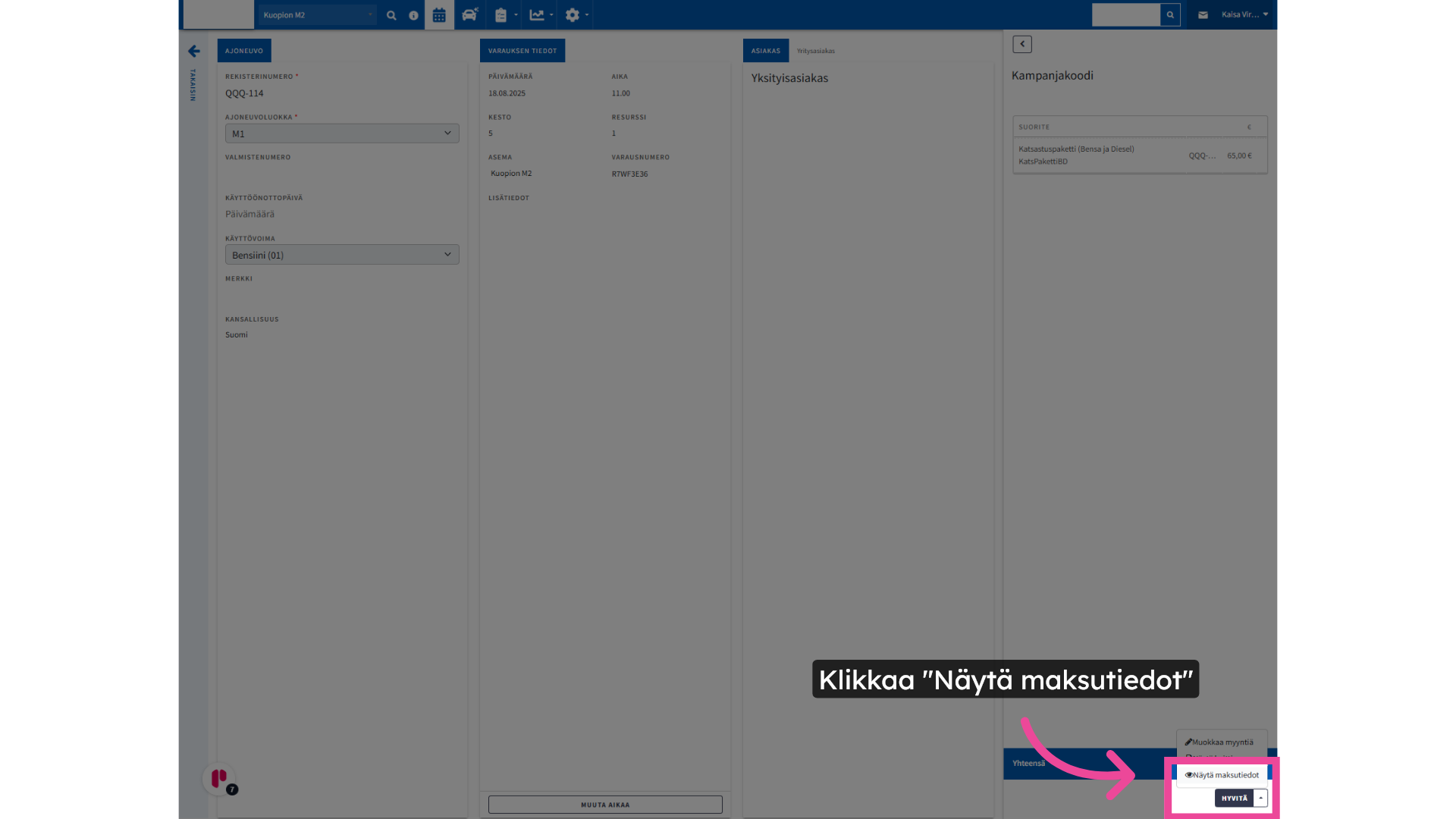 Klikkaa 'Näytä maksutiedot'