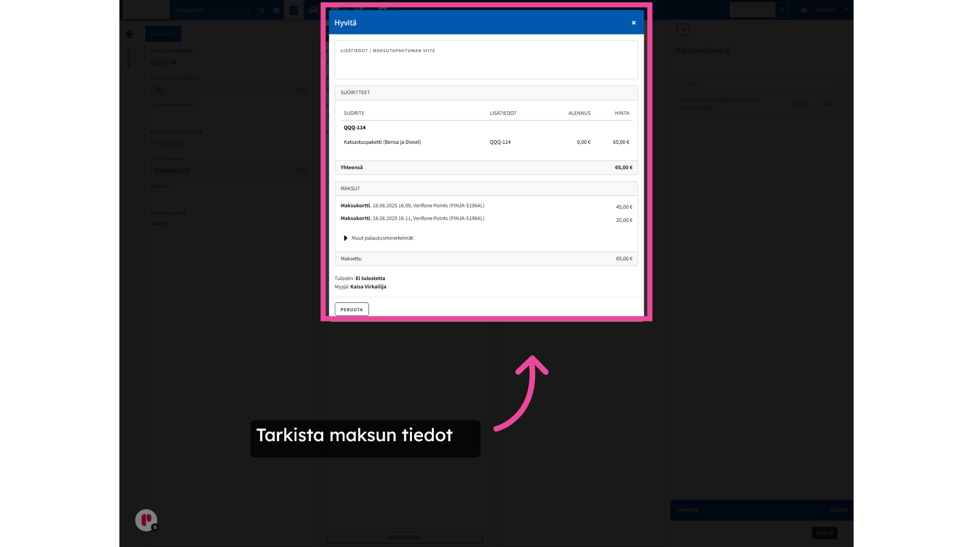 Tarkista maksun tiedot